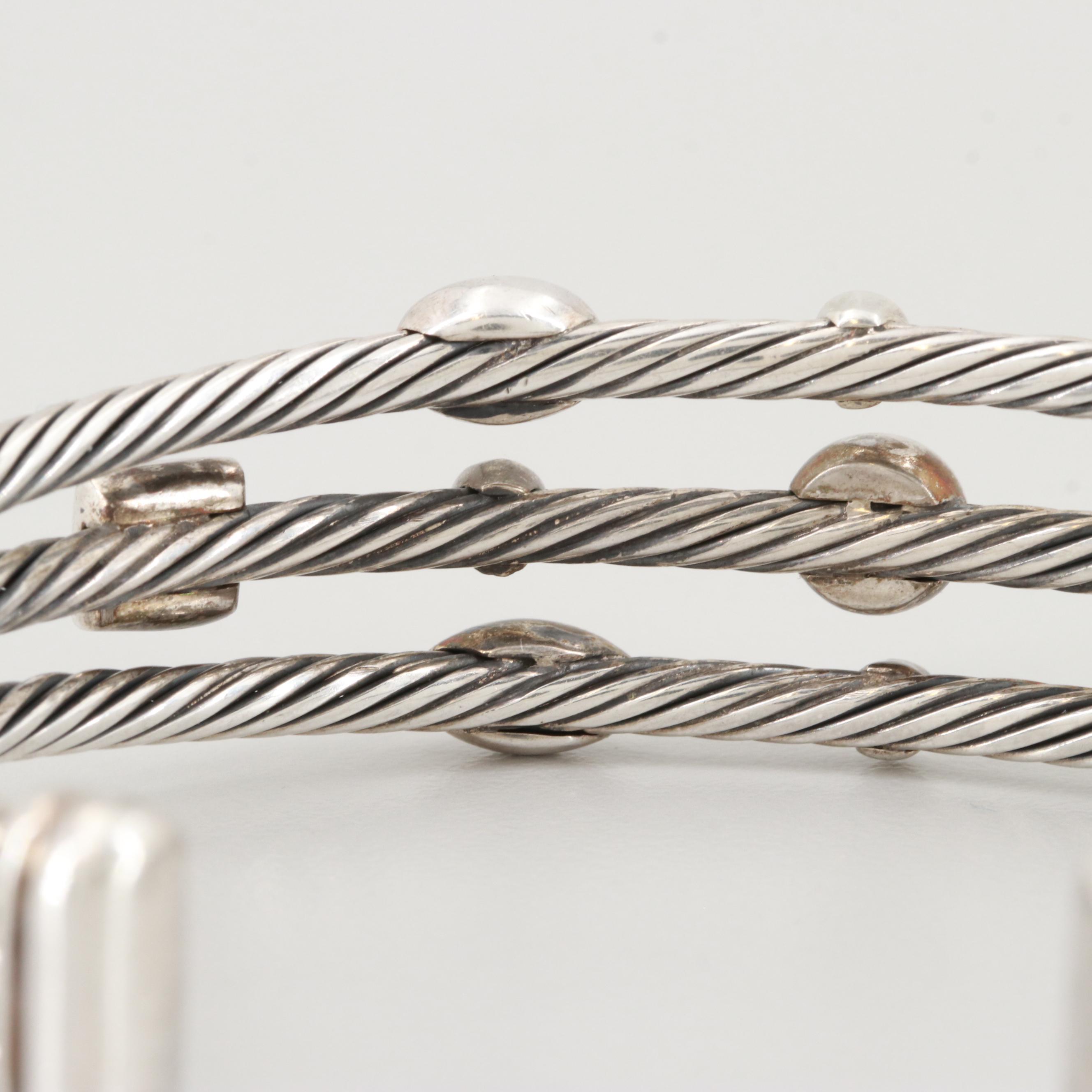 David Yurman Diamond and Black Onyx "Confetti" Three Row Cuff Bracelet