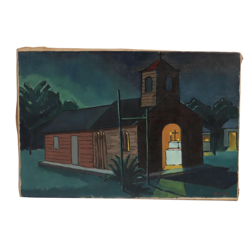 Mabel Scott Oil Painting "Church at Night Boca Chica"