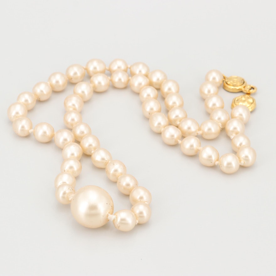 Chanel Champagne Imitation Pearl Opera Necklace