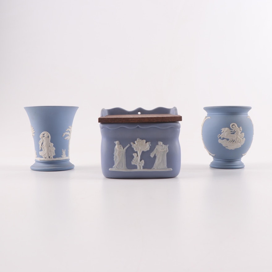 Wedgewood Jasperware Vases and Wall Mount Box