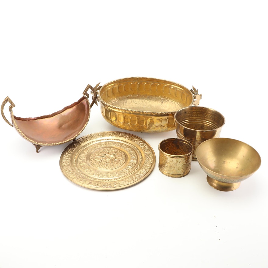 A. Lara Brass and Copper Bowl with Repoussé Planters