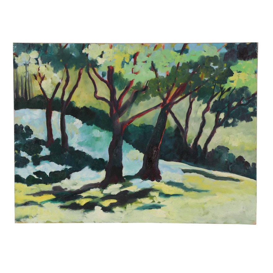 Late 20th Century Oil Painting of Woods