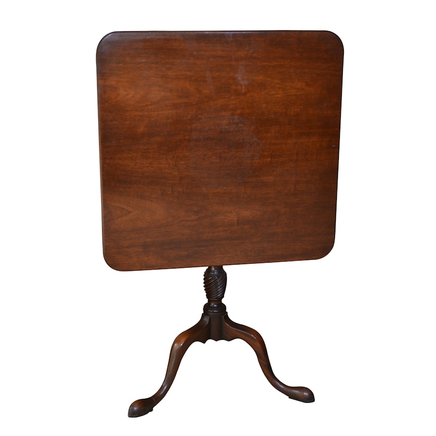 Queen Anne Style Square Tilt-Top Mahogany End Table, Circa 1940s