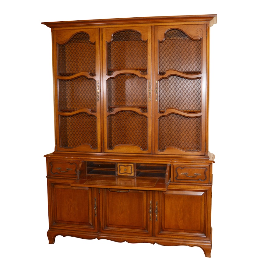 French Provincial Style Fruitwood Cabinet with Secretary, Mid-20th Century