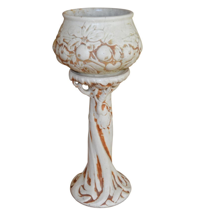 Weller Pottery "Clinton Ivory" Jardiniere and Pedestal, Circa 1914