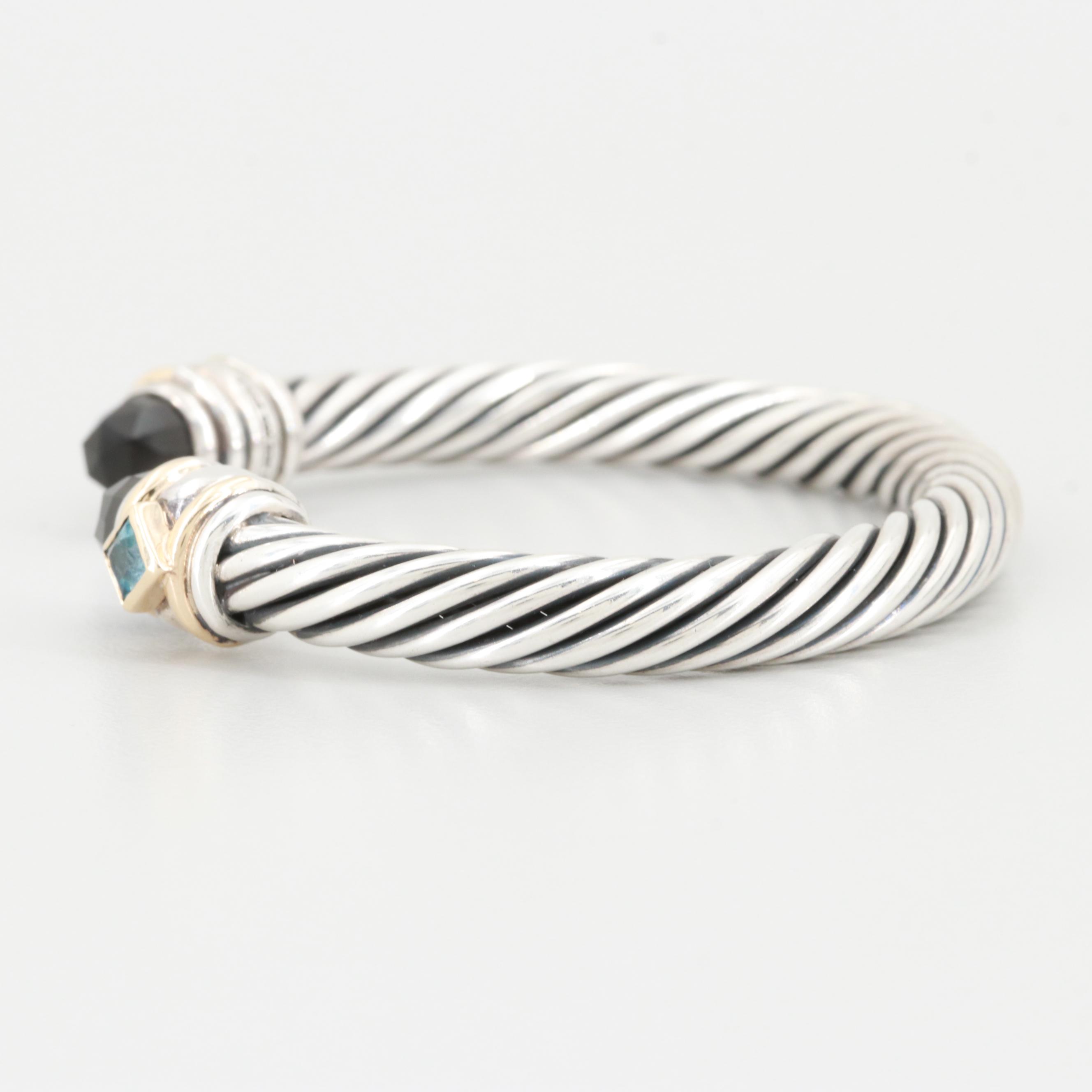 David Yurman Sterling Black Onyx and Blue Topaz Cuff Bracelet with 14K Accents