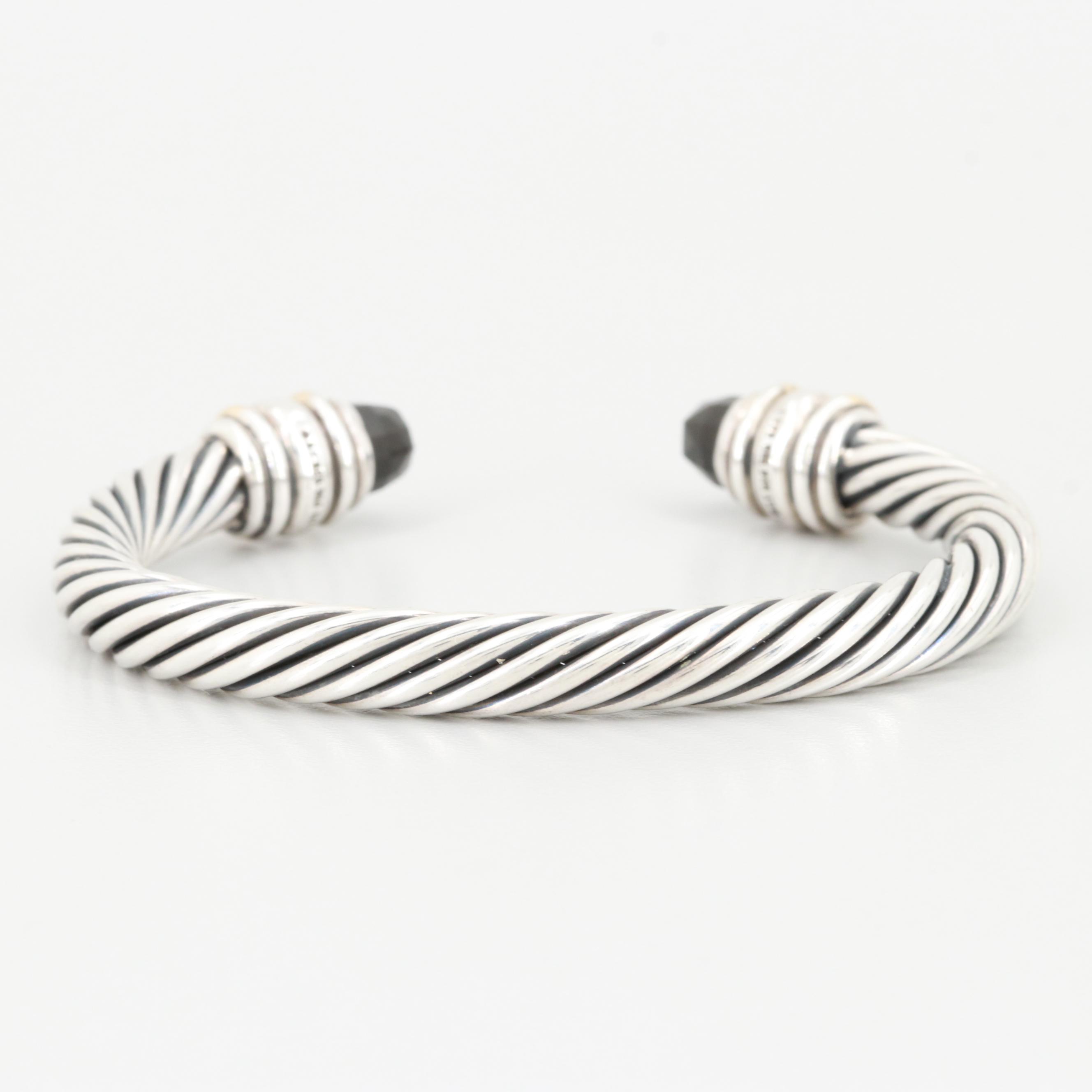 David Yurman Sterling Black Onyx and Blue Topaz Cuff Bracelet with 14K Accents