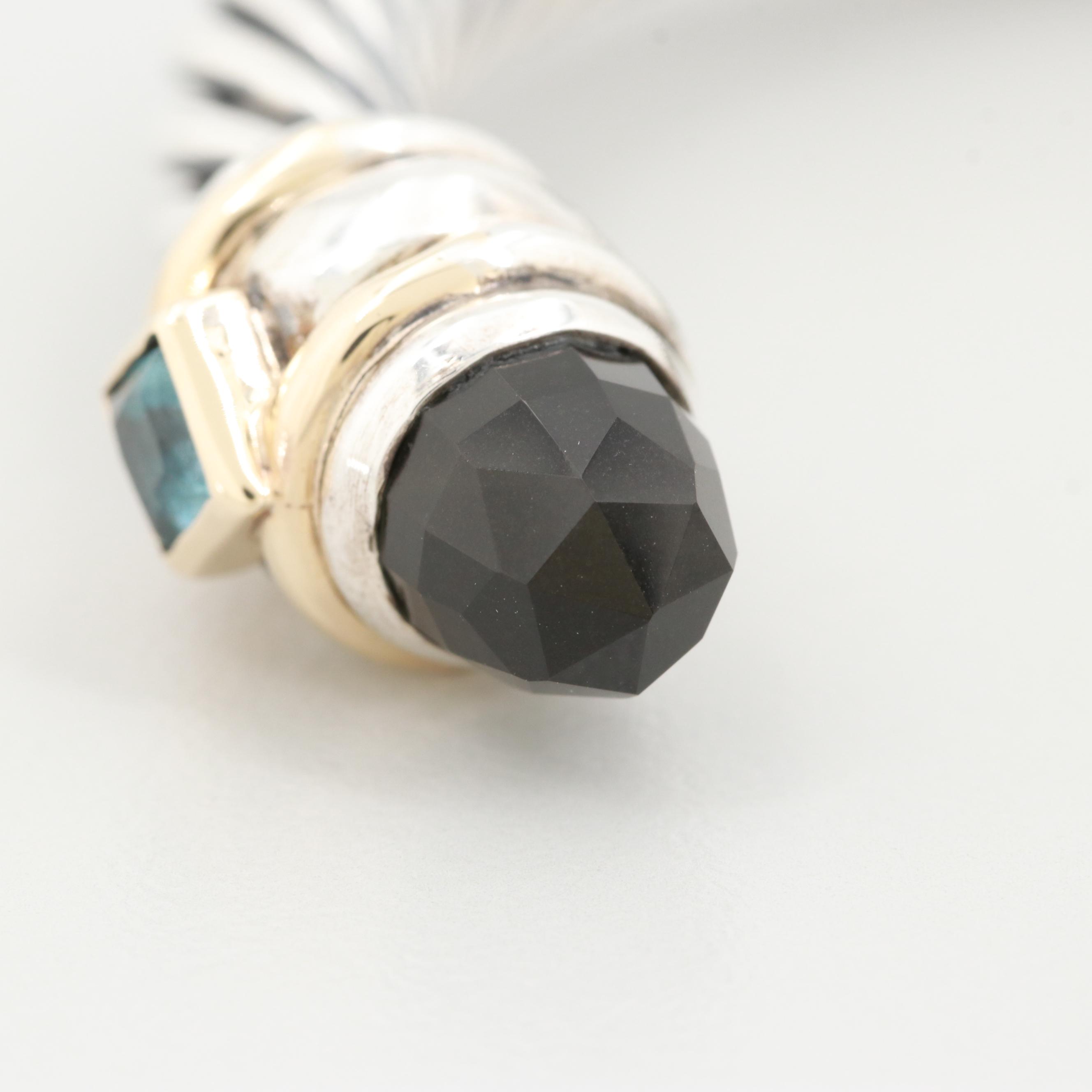 David Yurman Sterling Black Onyx and Blue Topaz Cuff Bracelet with 14K Accents