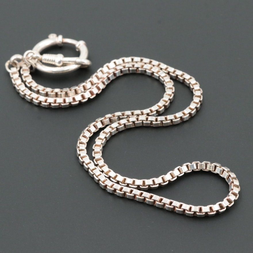 800 Silver Box Style Watch Fob Chain