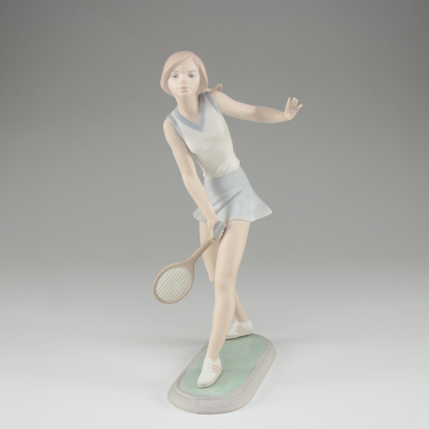 LLadró "Female Tennis Player" Porcelain Bisque Figurine