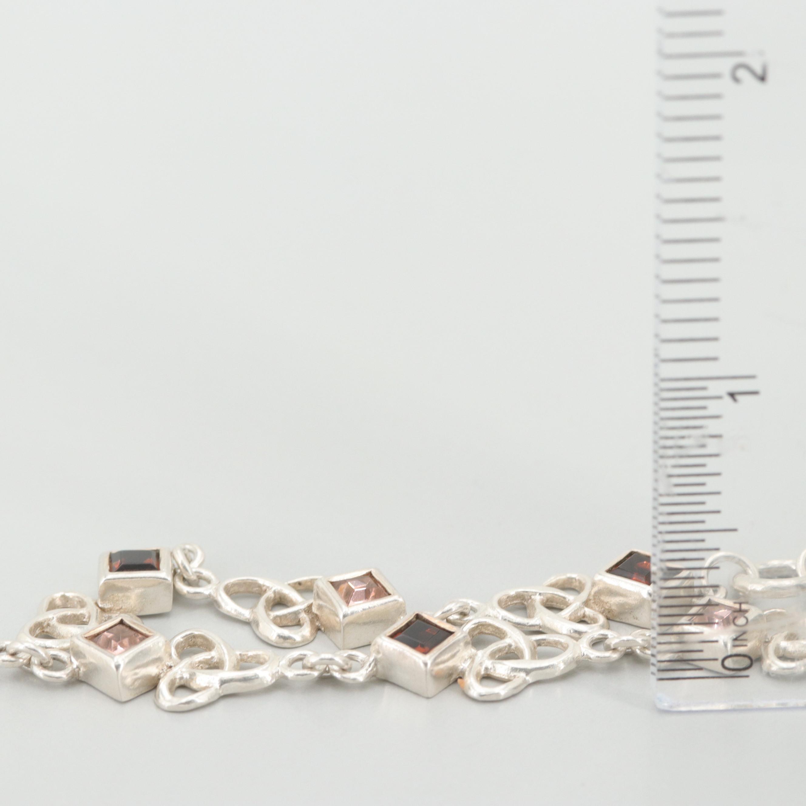 Sterling Silver Faceted Glass Trefoil Knot Link Bracelet