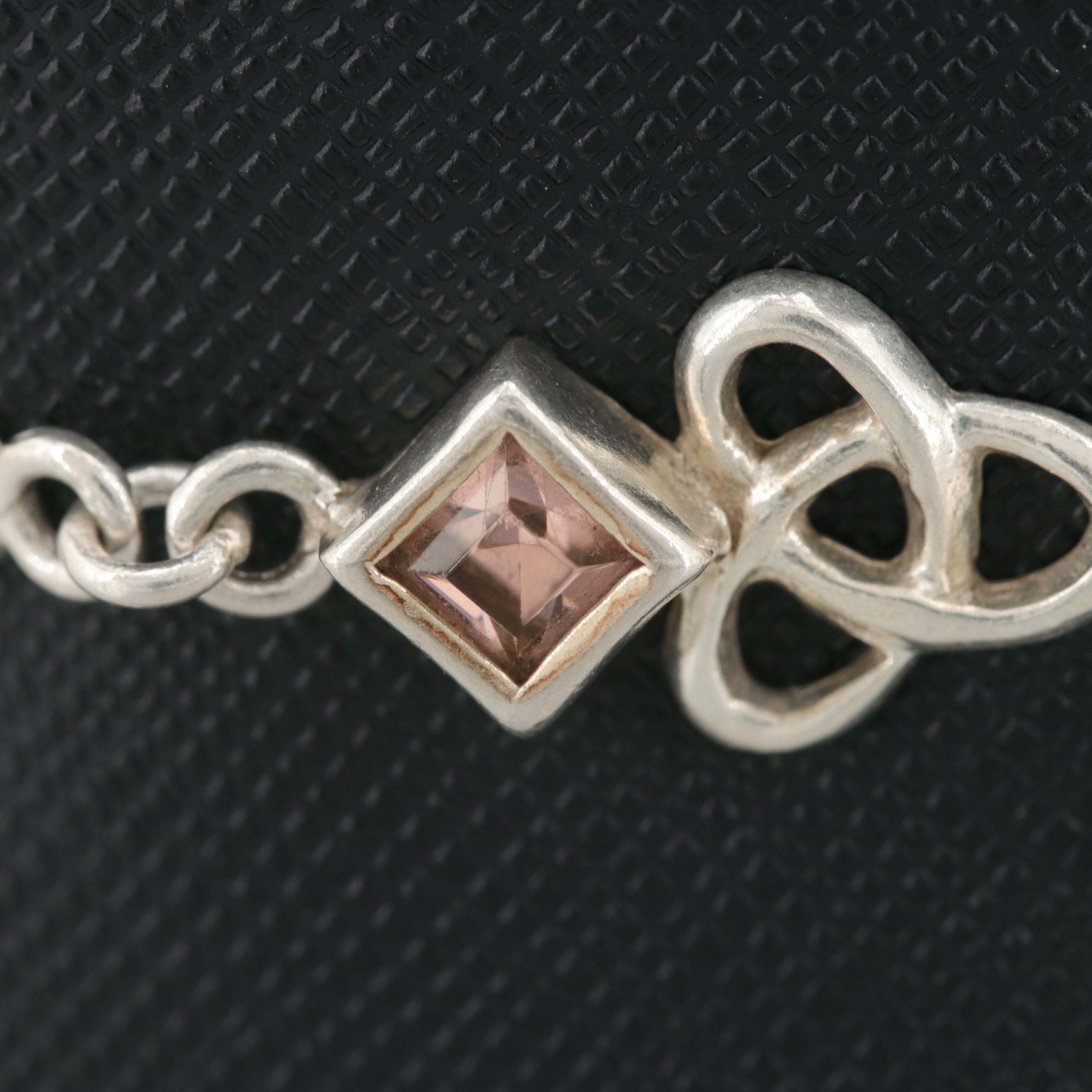 Sterling Silver Faceted Glass Trefoil Knot Link Bracelet