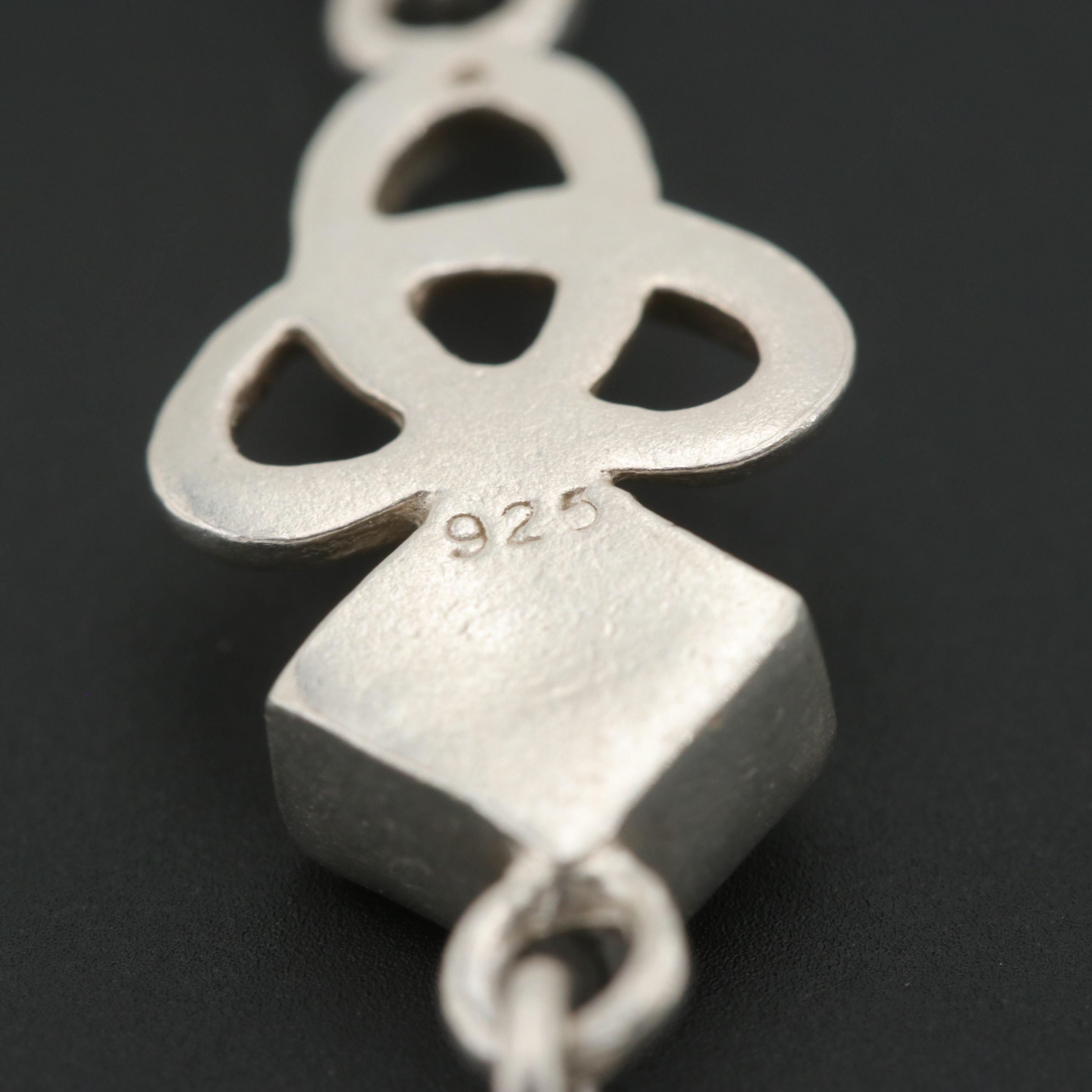 Sterling Silver Faceted Glass Trefoil Knot Link Bracelet