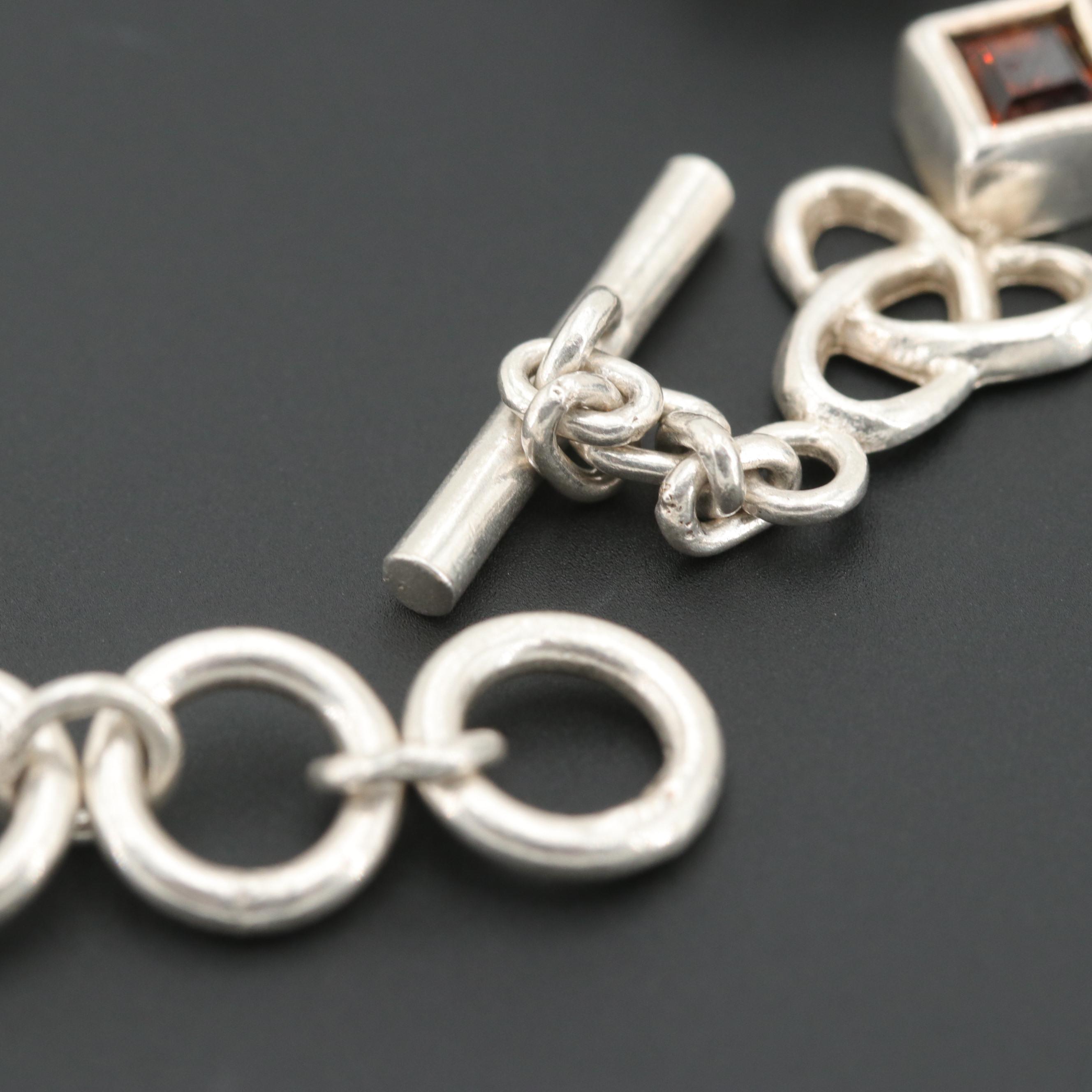 Sterling Silver Faceted Glass Trefoil Knot Link Bracelet