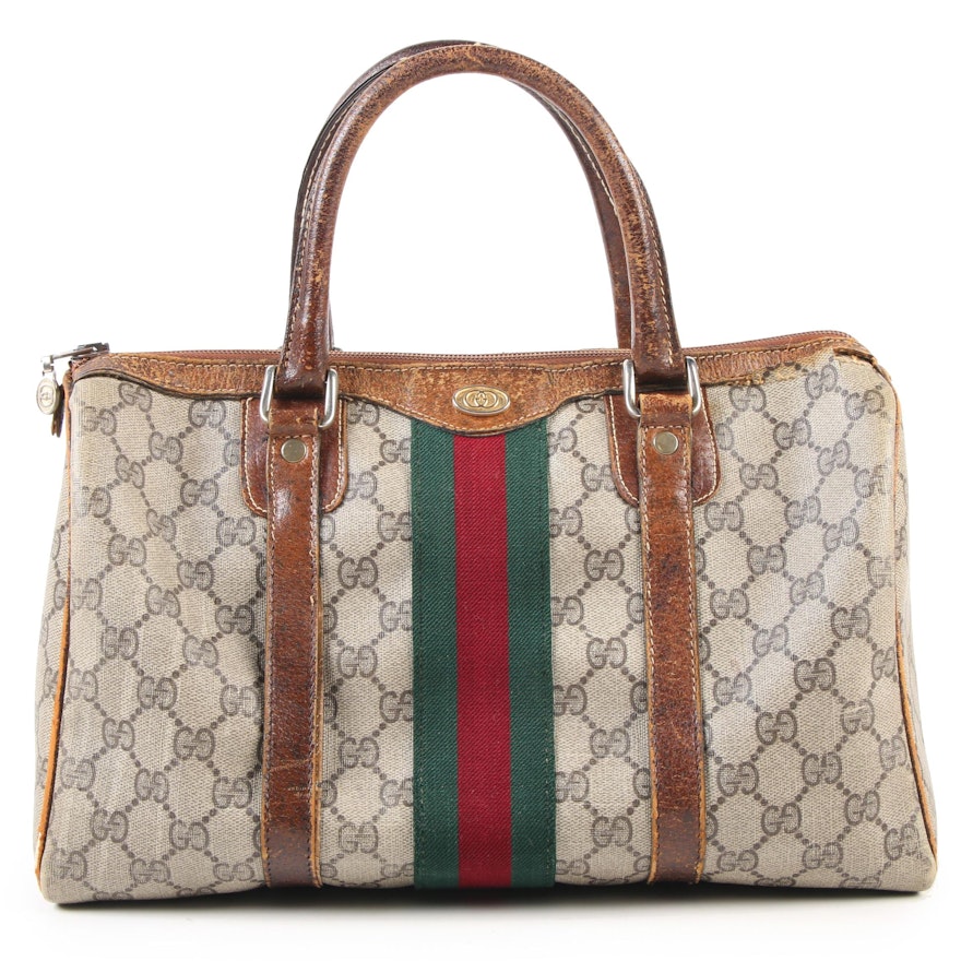 Gucci Boston Bag in GG Supreme Canvas and Leather, Vintage