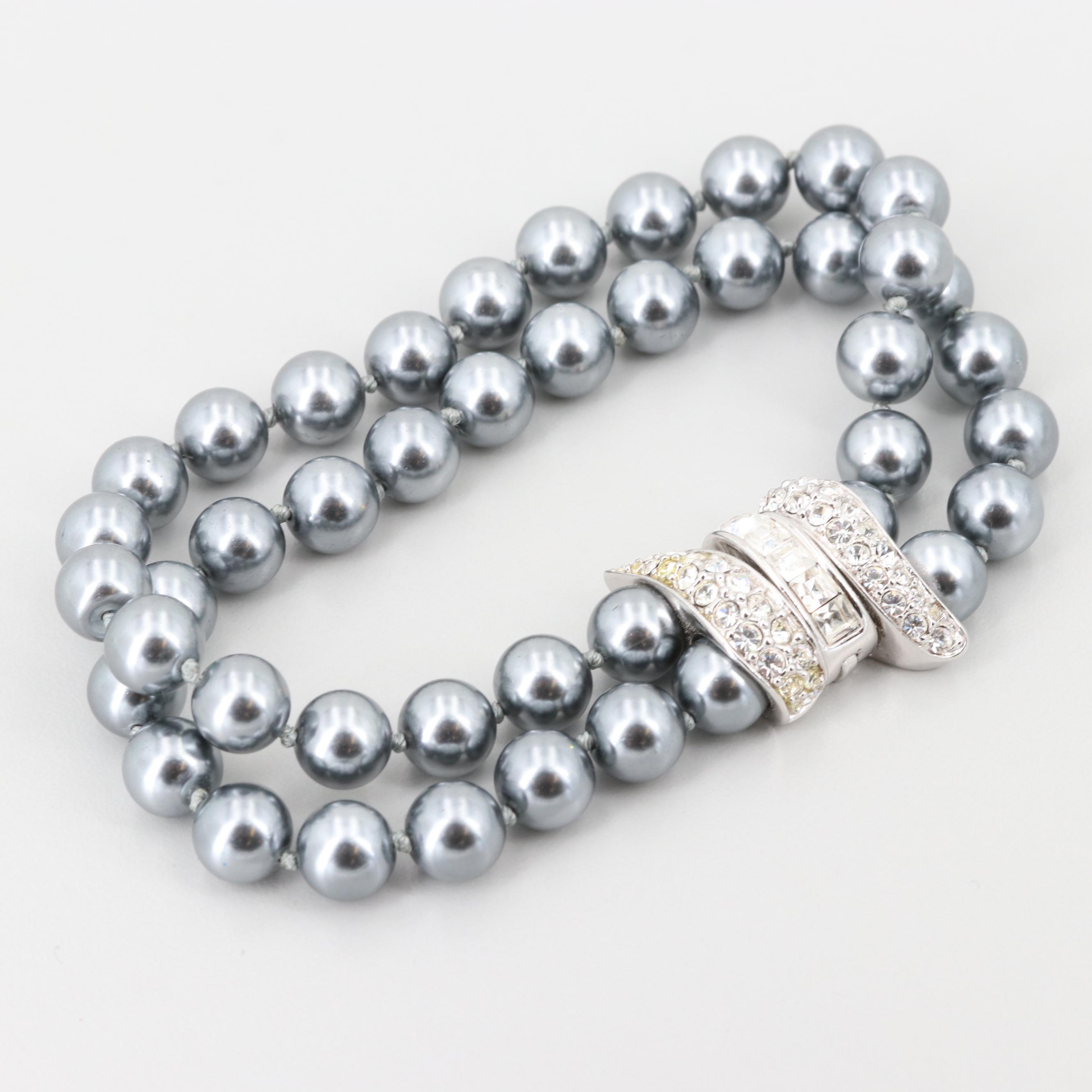Nolan Miller Glass Crystal and Imitation Pearl Double-Stranded Bracelet