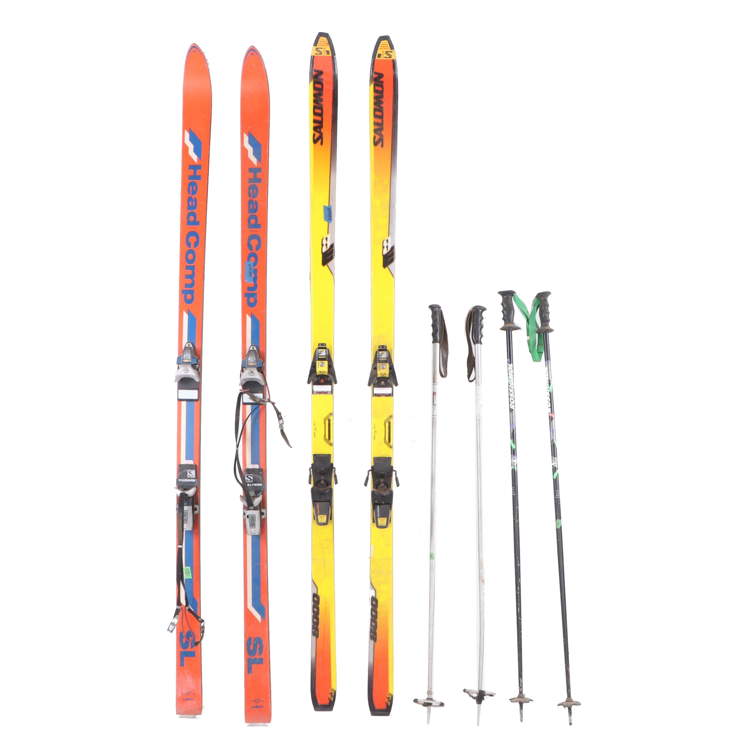 Salomon 8000 and Head Comp SL Skis with Poles