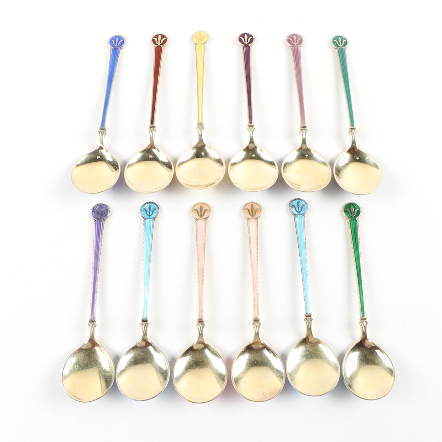 David-Andersen Enameled Gold Wash Sterling Spoons, 1901-1925