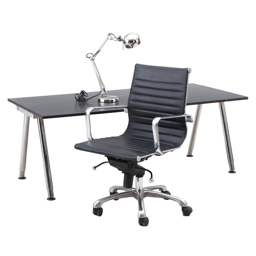 Adjustable Desk with Chair and Task Lamp