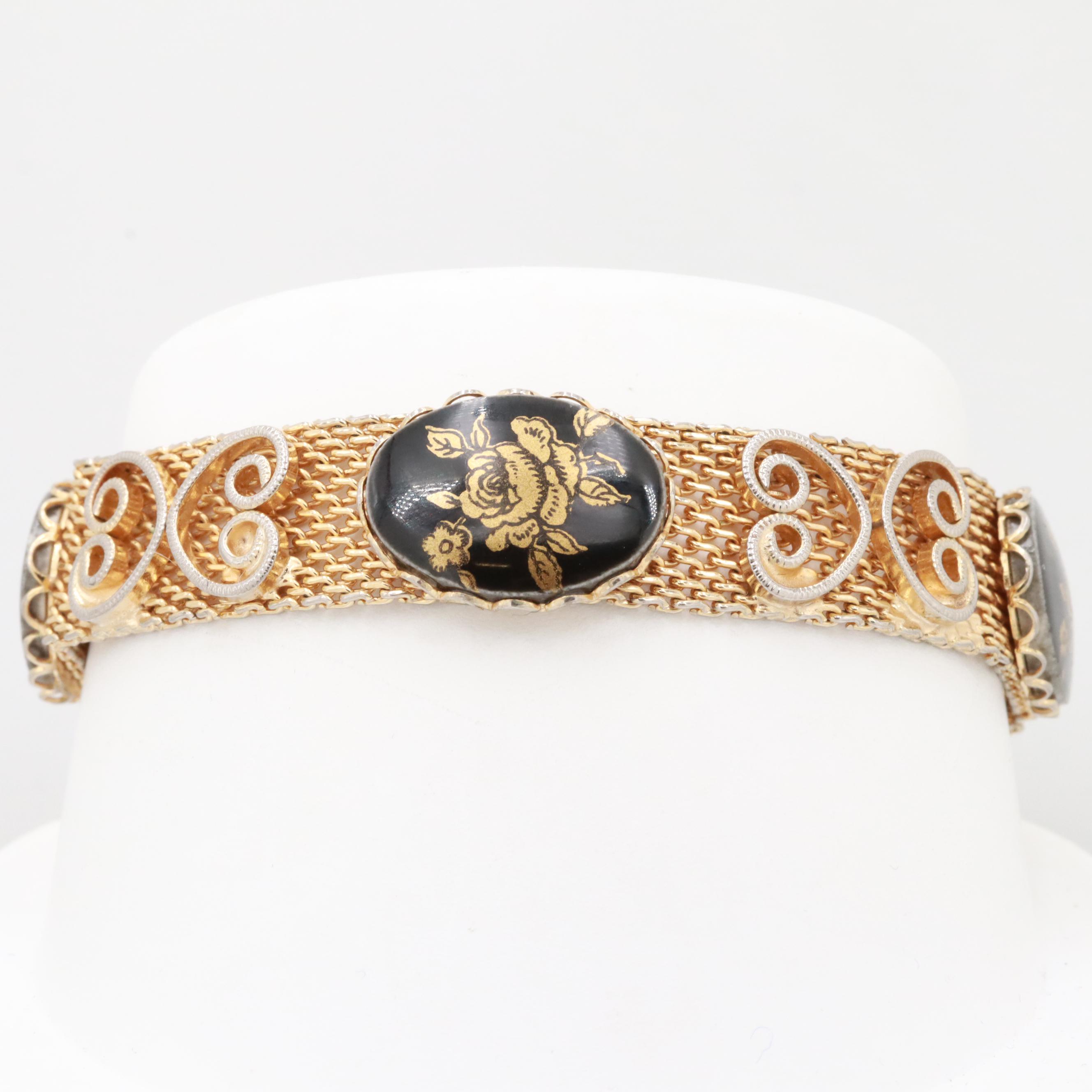 Gold Tone Enamel and Glass Bracelets Featuring Circa 1955 Trifari