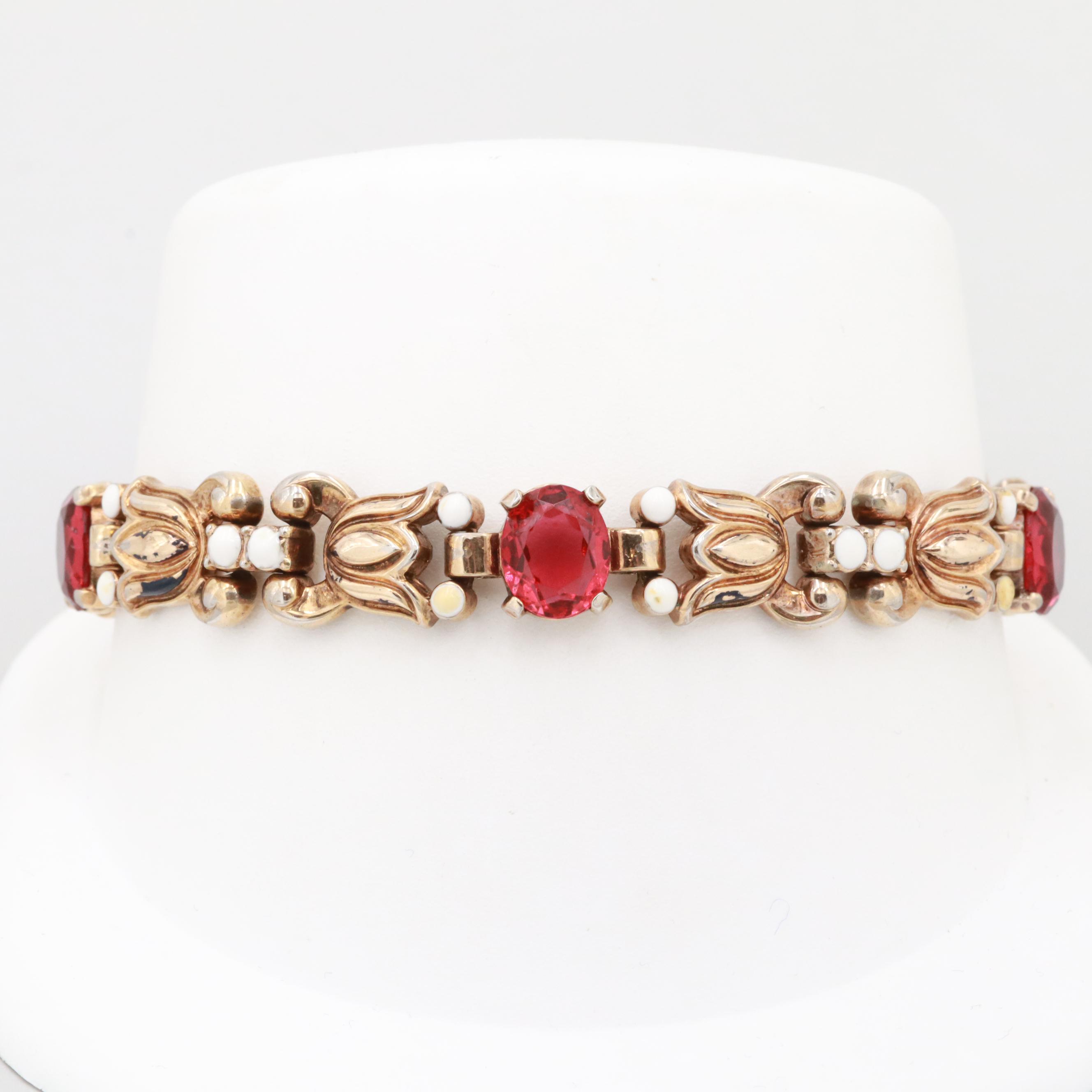 Gold Tone Enamel and Glass Bracelets Featuring Circa 1955 Trifari