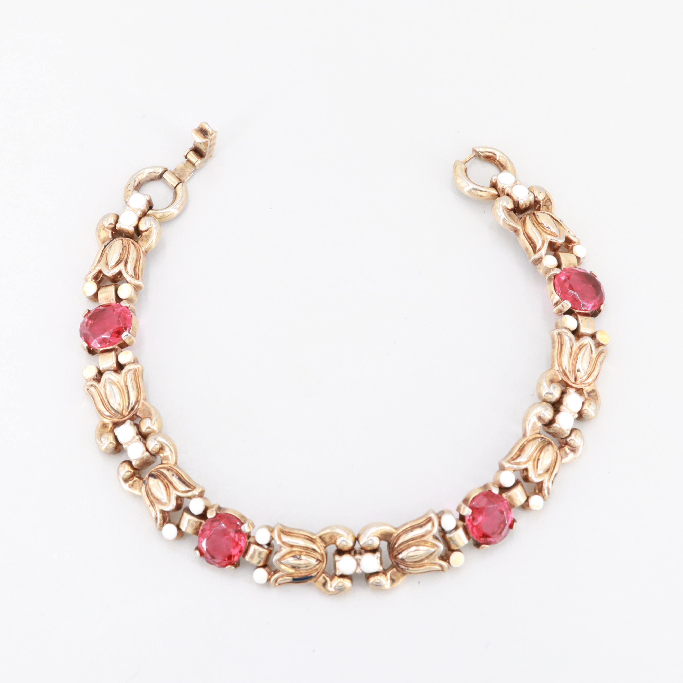 Gold Tone Enamel and Glass Bracelets Featuring Circa 1955 Trifari