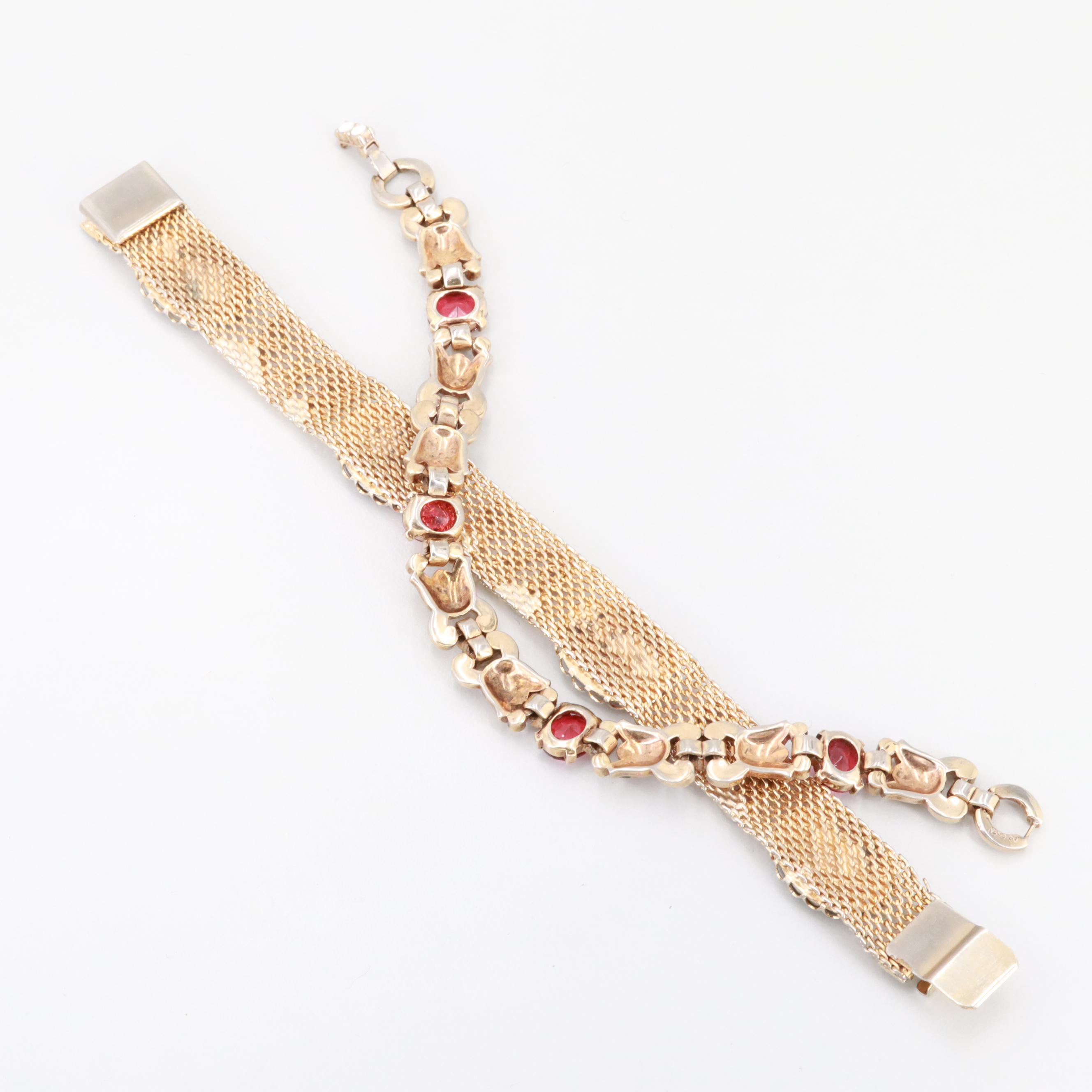 Gold Tone Enamel and Glass Bracelets Featuring Circa 1955 Trifari