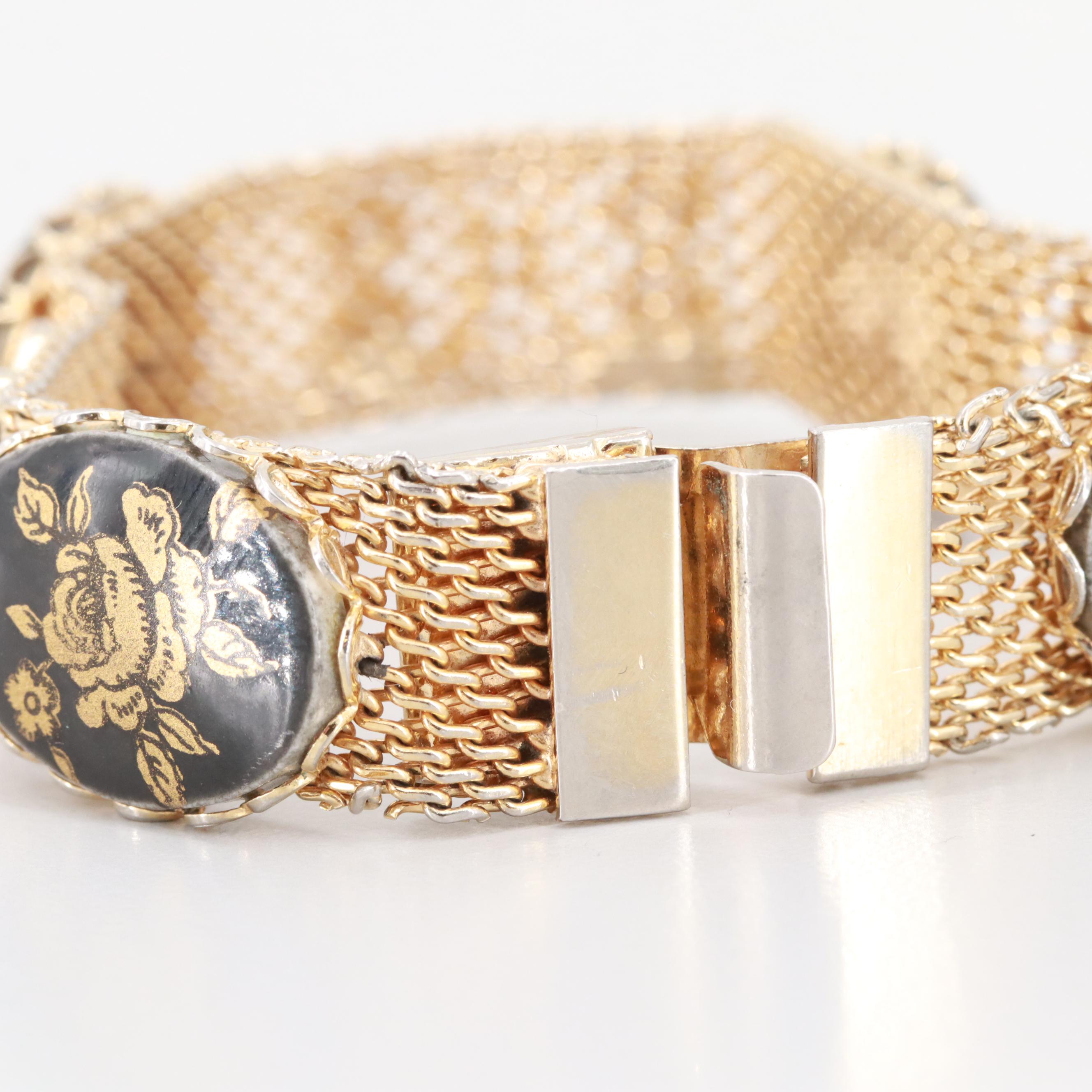 Gold Tone Enamel and Glass Bracelets Featuring Circa 1955 Trifari