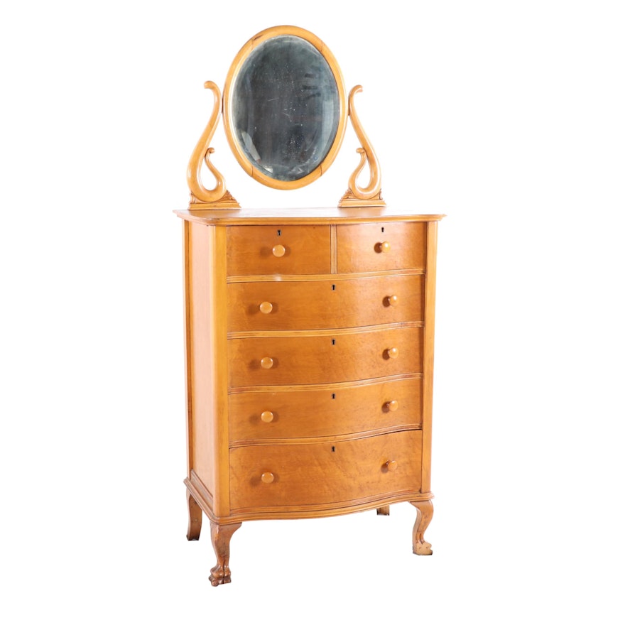 Colonial Revival Maple Mirrored Chest of Drawers, Early 20th Century