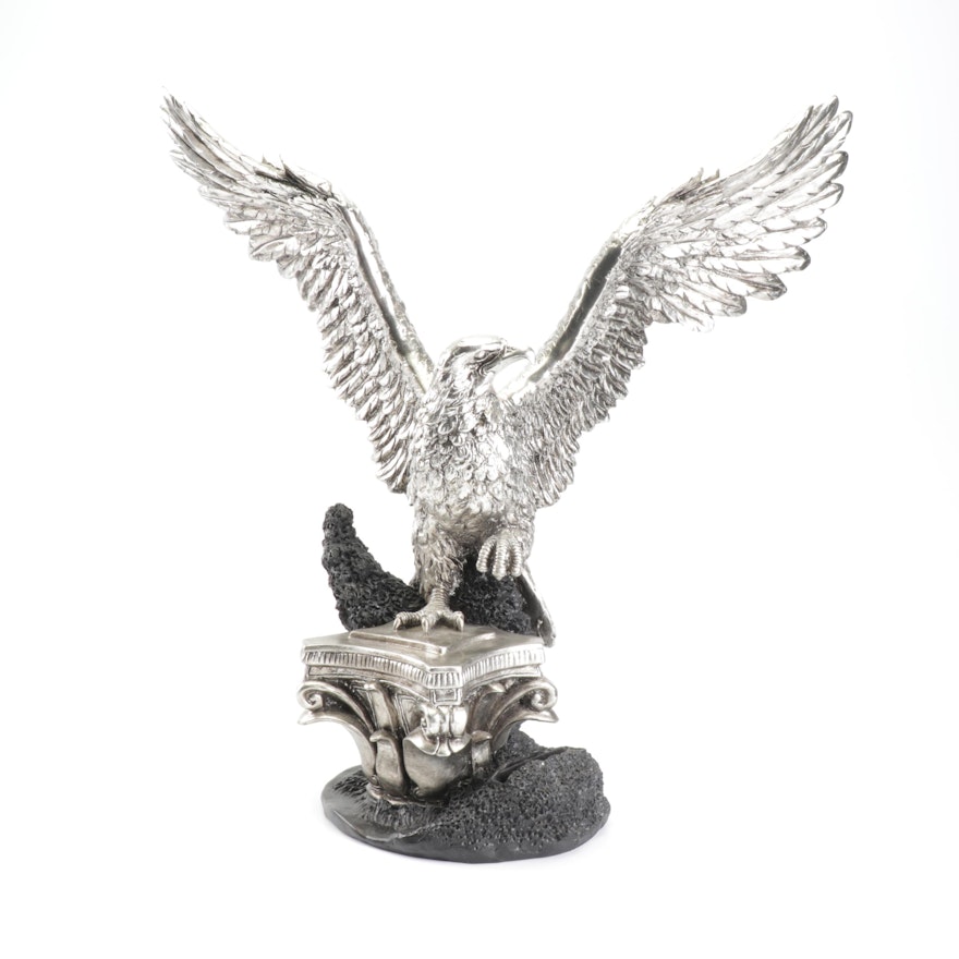Silver-Toned Resin Eagle Sculpture