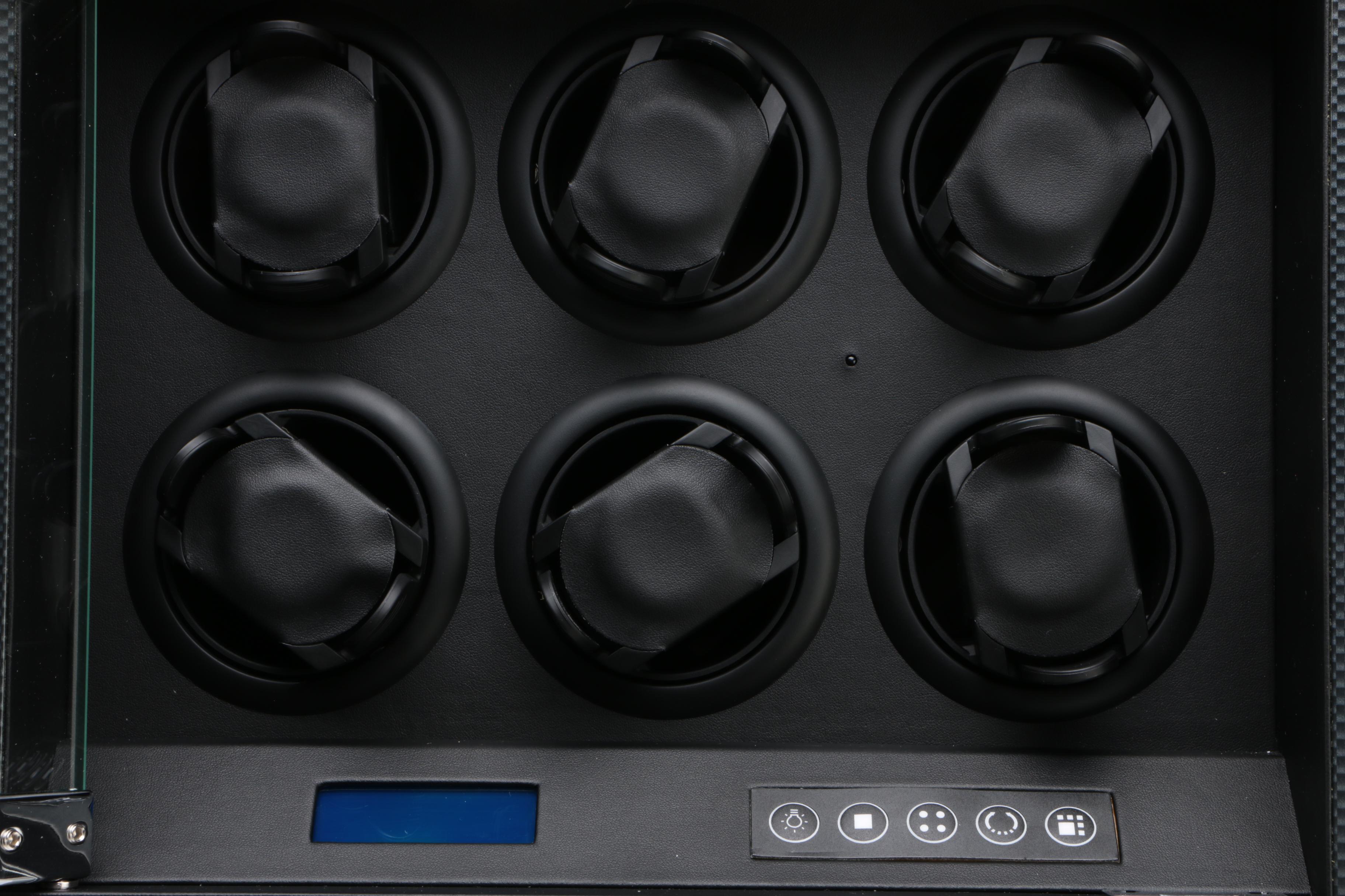 Bey-Berk Gloss Automatic Six Watch Winder with "Carbon Fiber" Lacquer Finish