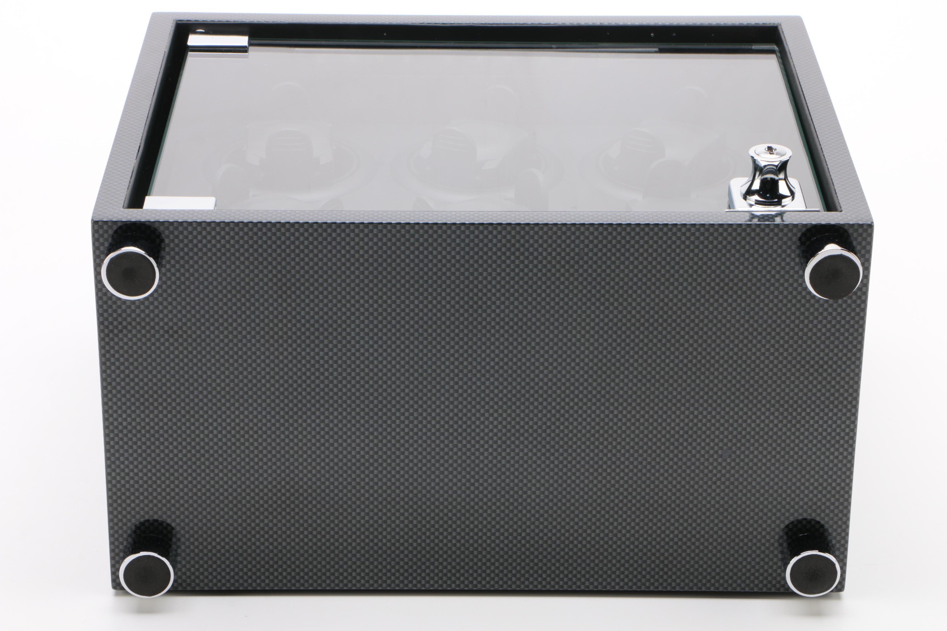 Bey-Berk Gloss Automatic Six Watch Winder with "Carbon Fiber" Lacquer Finish