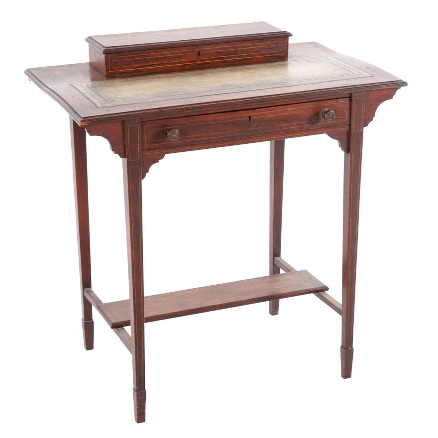 Victorian Rosewood String-Inlaid Writing Table, Mid to Late 19th Century