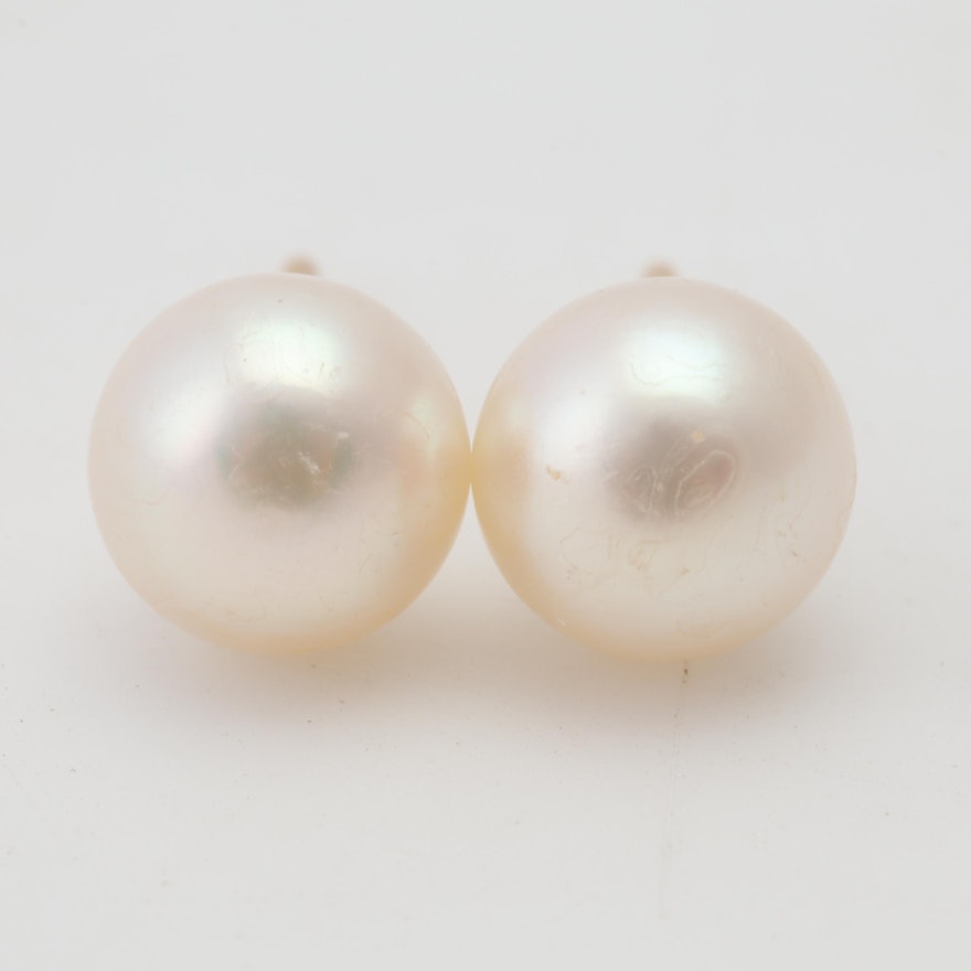 18K Yellow Gold Cultured Pearl Stud Earrings