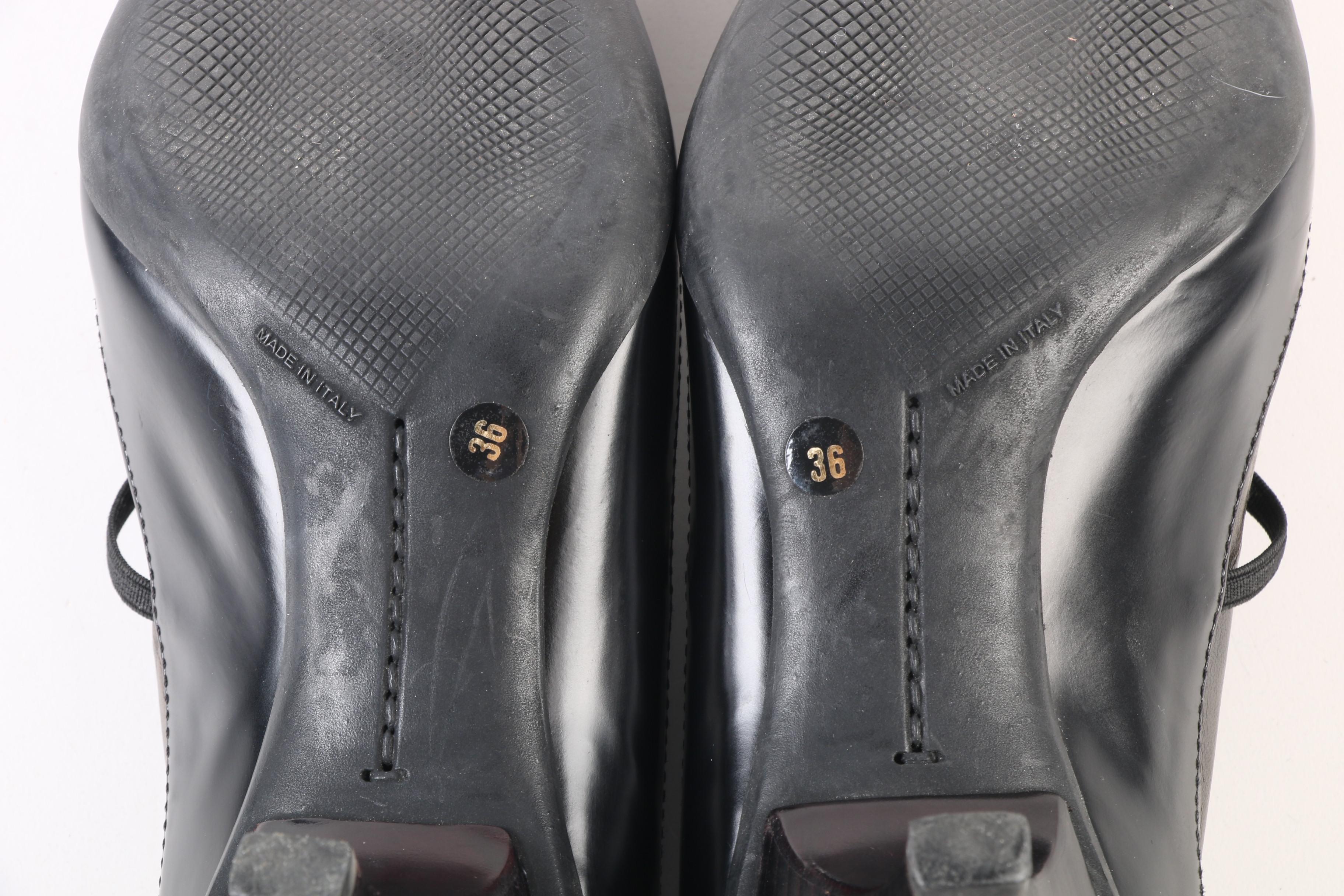 Prada Two-Tone Pointed Toe Pumps in Olive Green and Black Leather with T-Strap