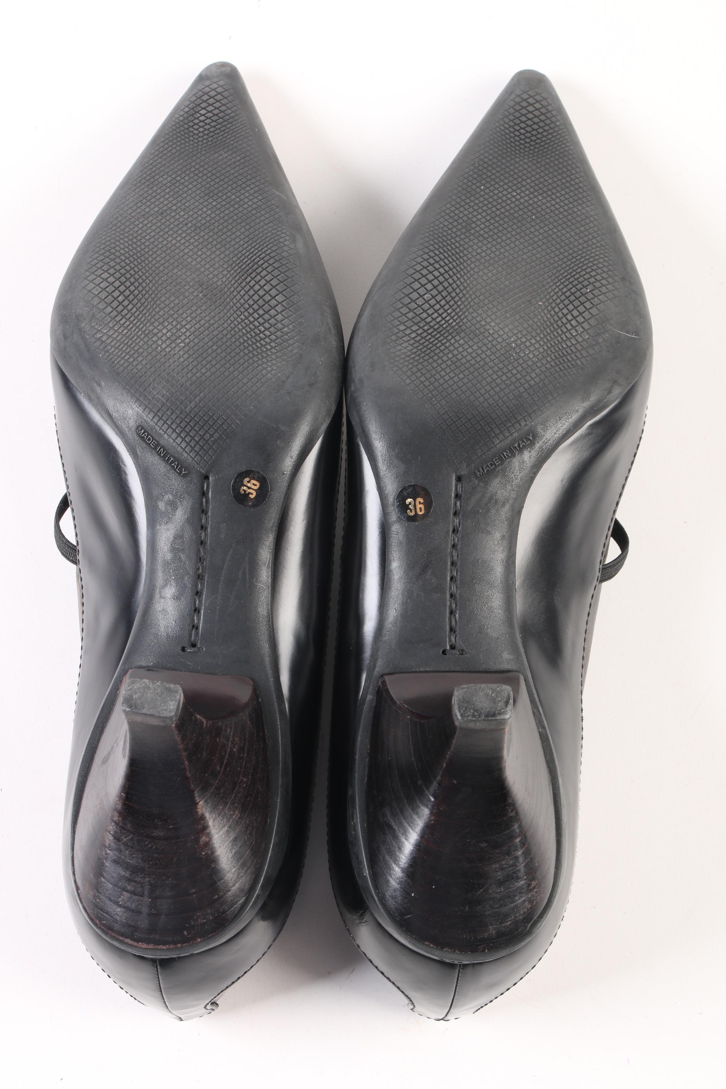 Prada Two-Tone Pointed Toe Pumps in Olive Green and Black Leather with T-Strap