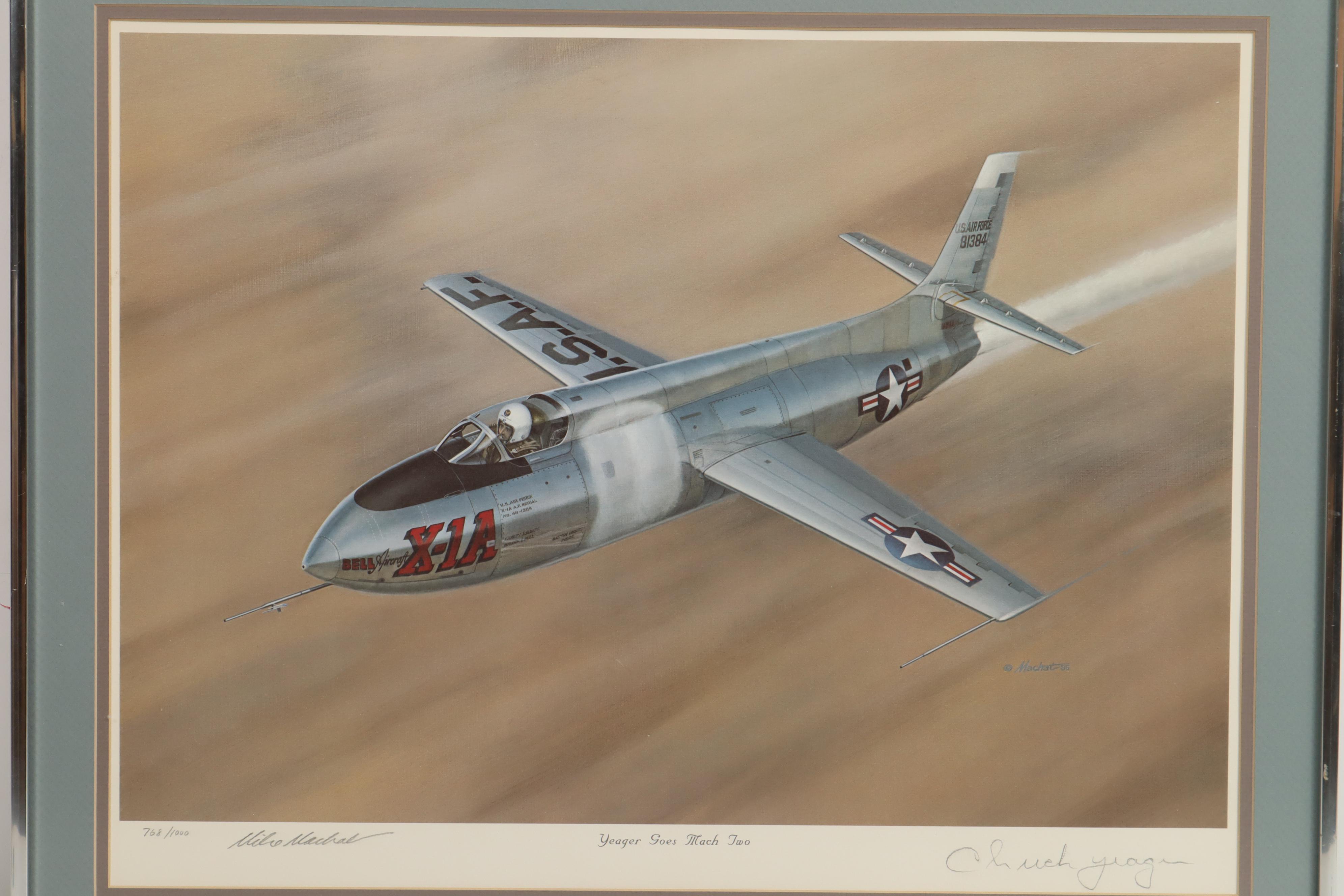 Mike Machat Offset Lithograph "Yeager Goes Mach Two" Signed by Chuck Yeager
