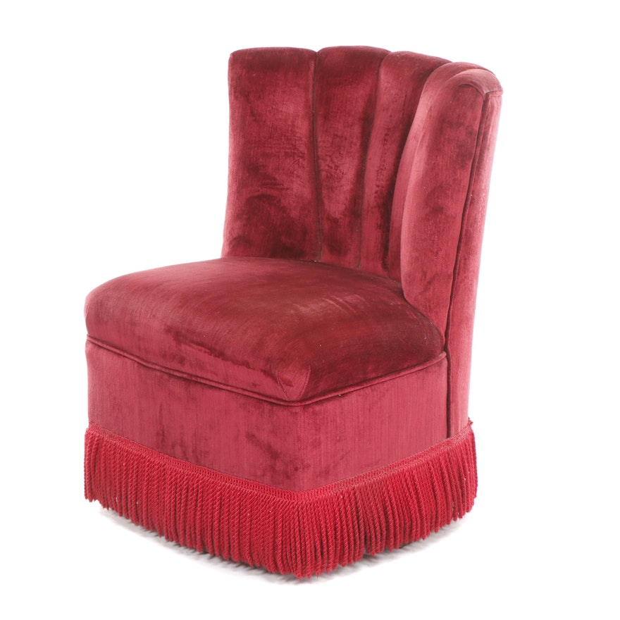 Nachman Deco Style Red Velvet Upholstered Slipper Chair, Early 20th Century