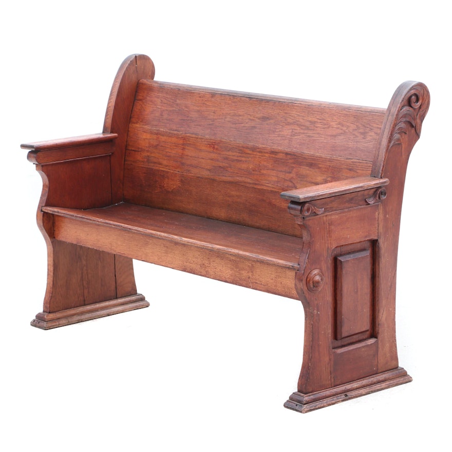 Antique Oak Church Pew, Circa 1890