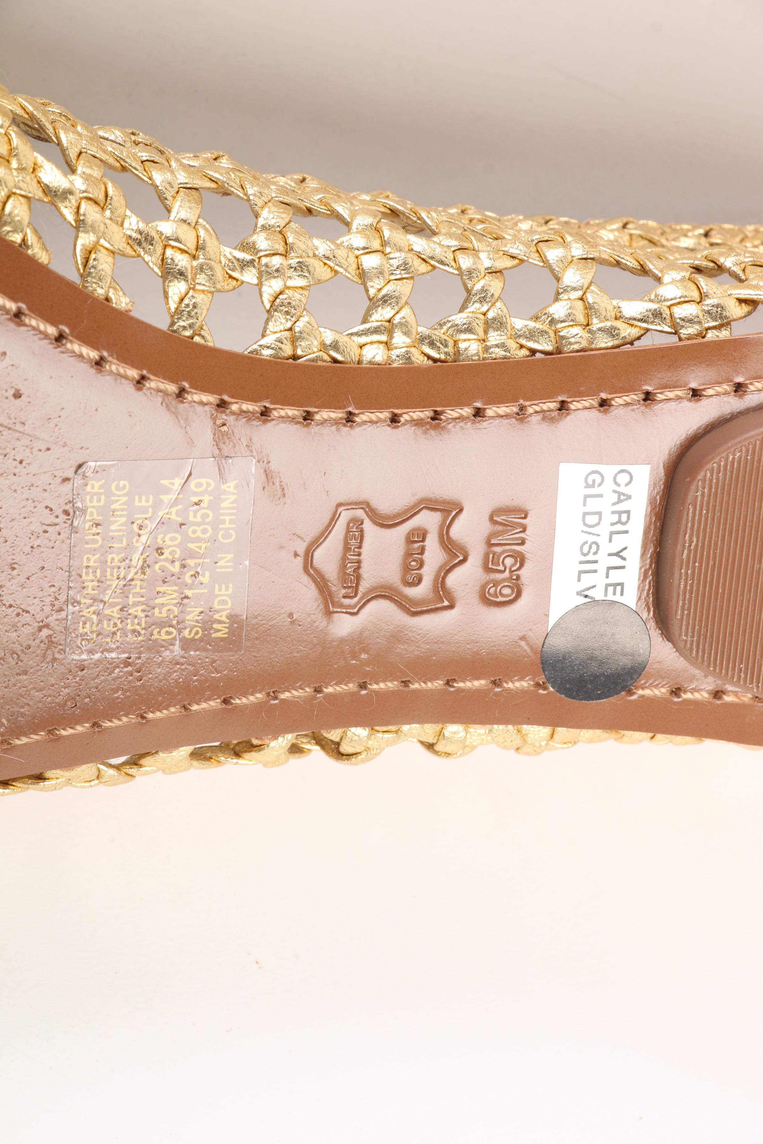 Tory Burch Carlyle Bow Top Flats in Open Weave Metallic Gold and Silver Leather