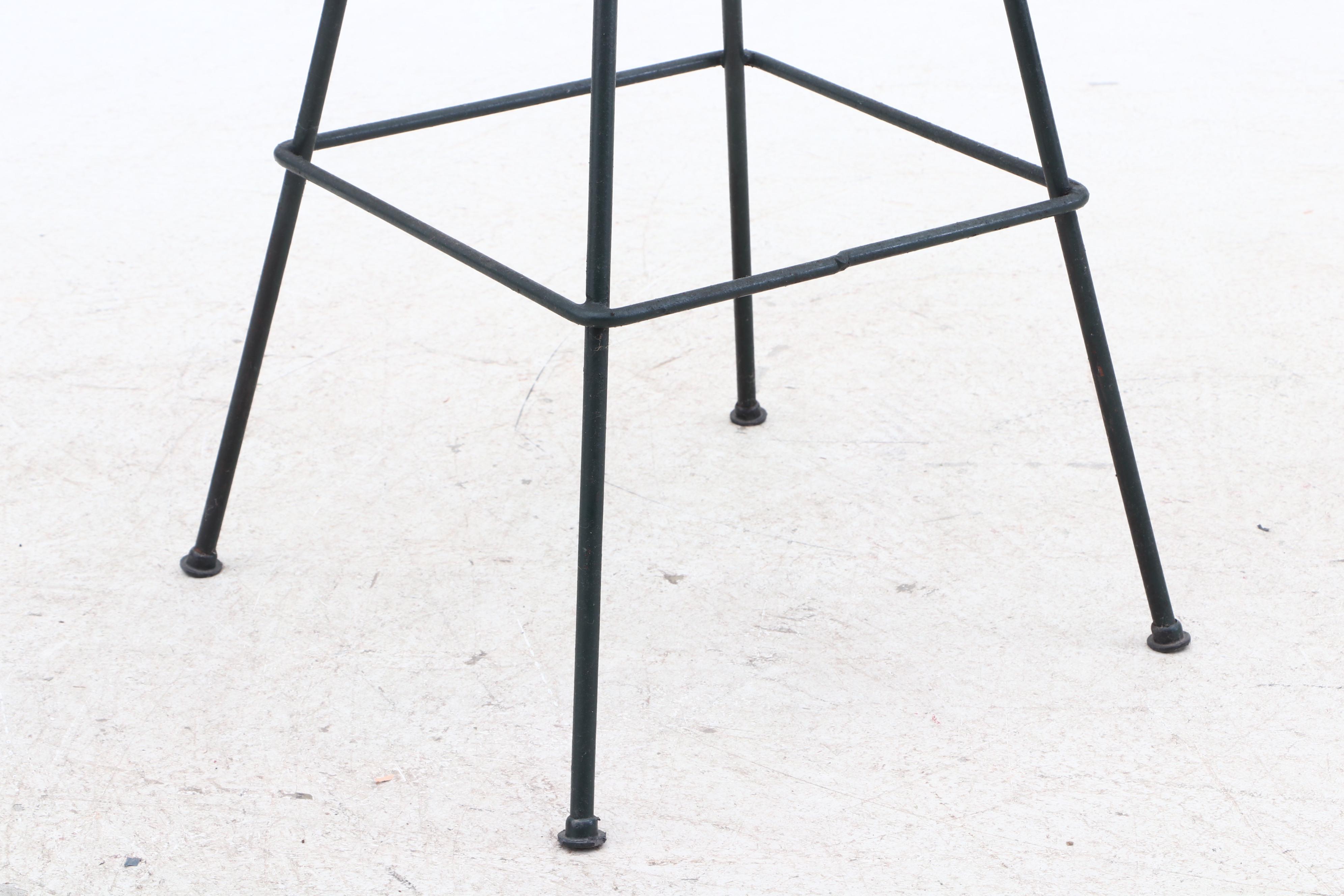 Mid Century Modern Maple Seat Metal Frame Counter Height Chairs