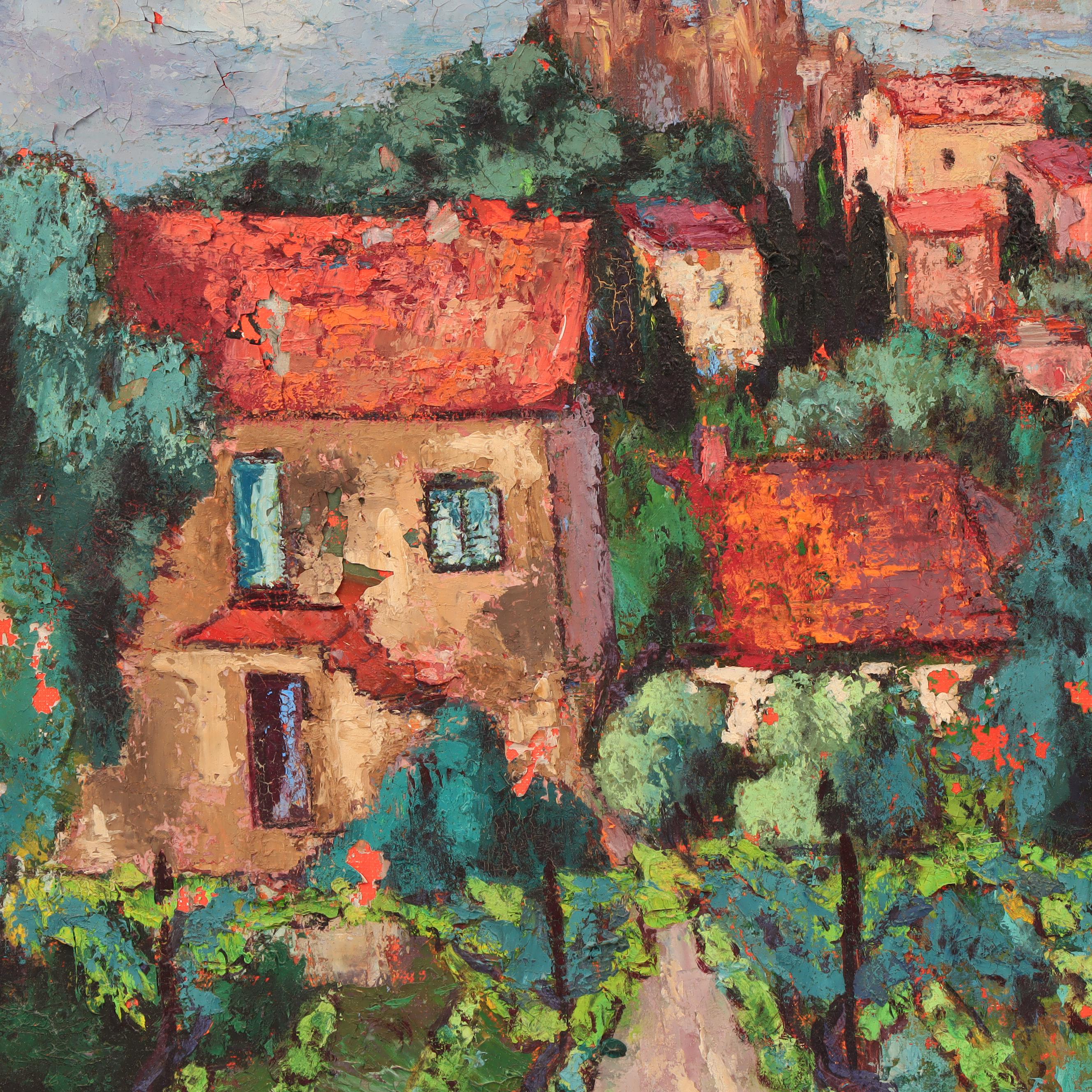 C. Everly Oil Painting of Village Scene