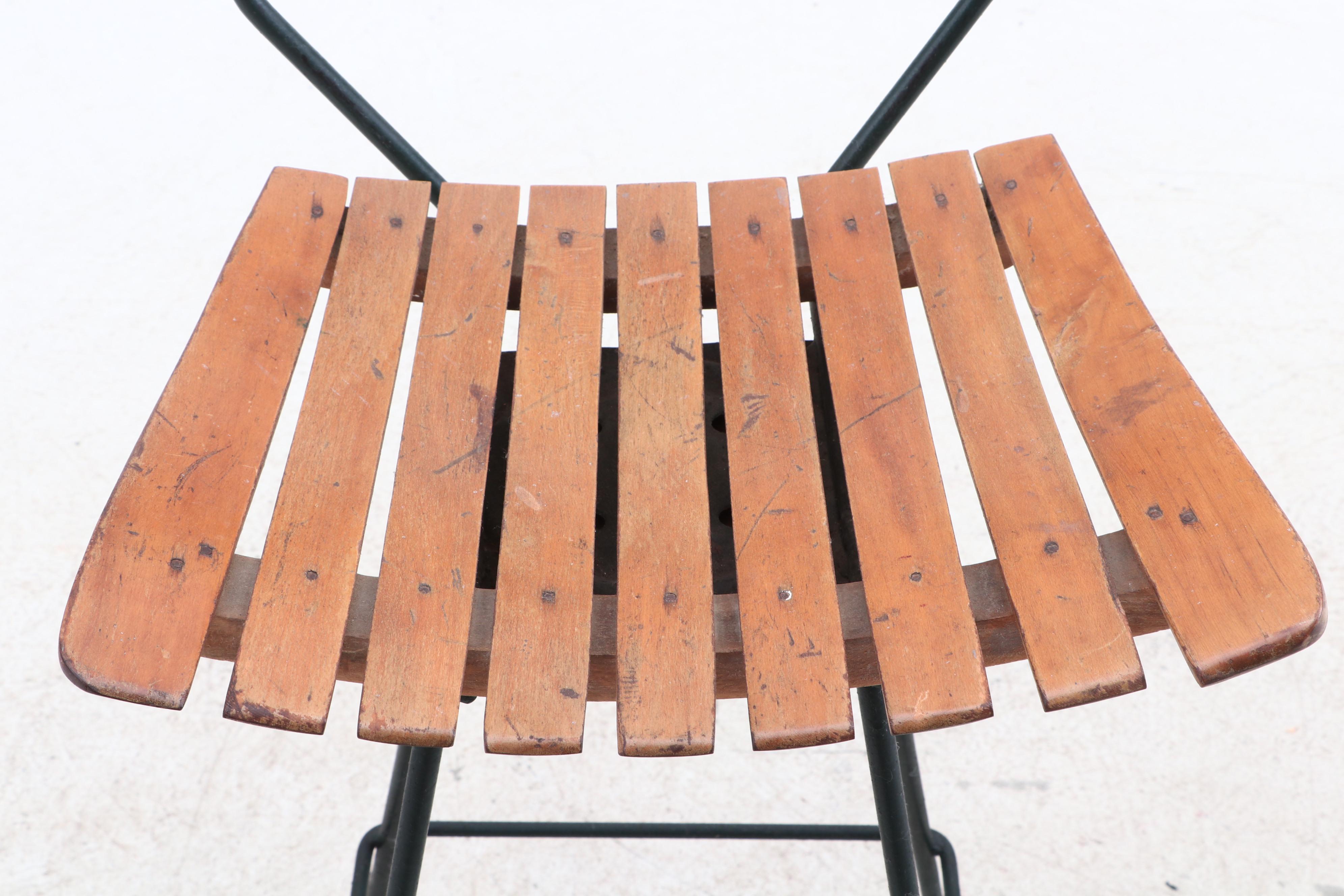 Mid Century Modern Maple Seat Metal Frame Counter Height Chairs