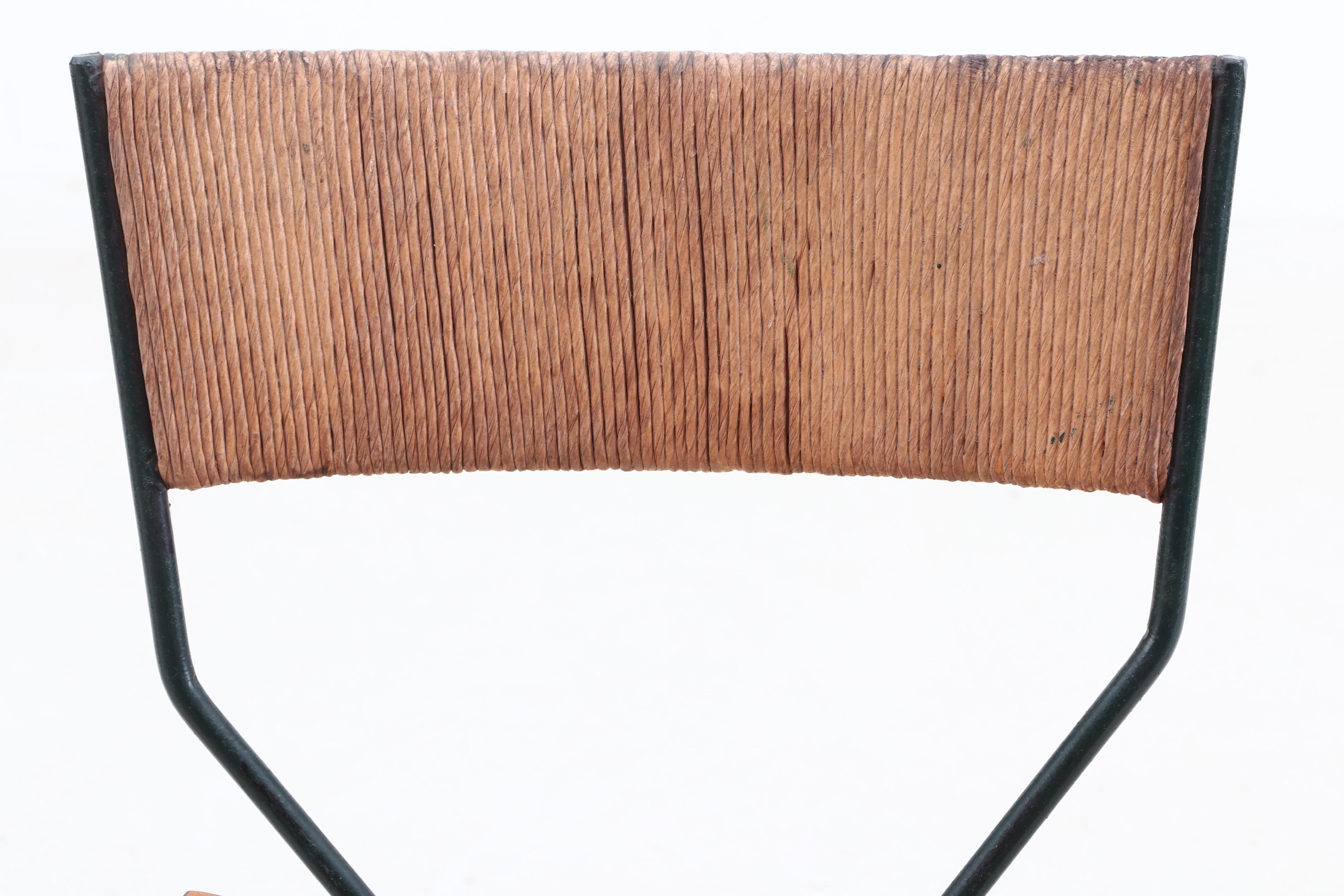 Mid Century Modern Maple Seat Metal Frame Counter Height Chairs