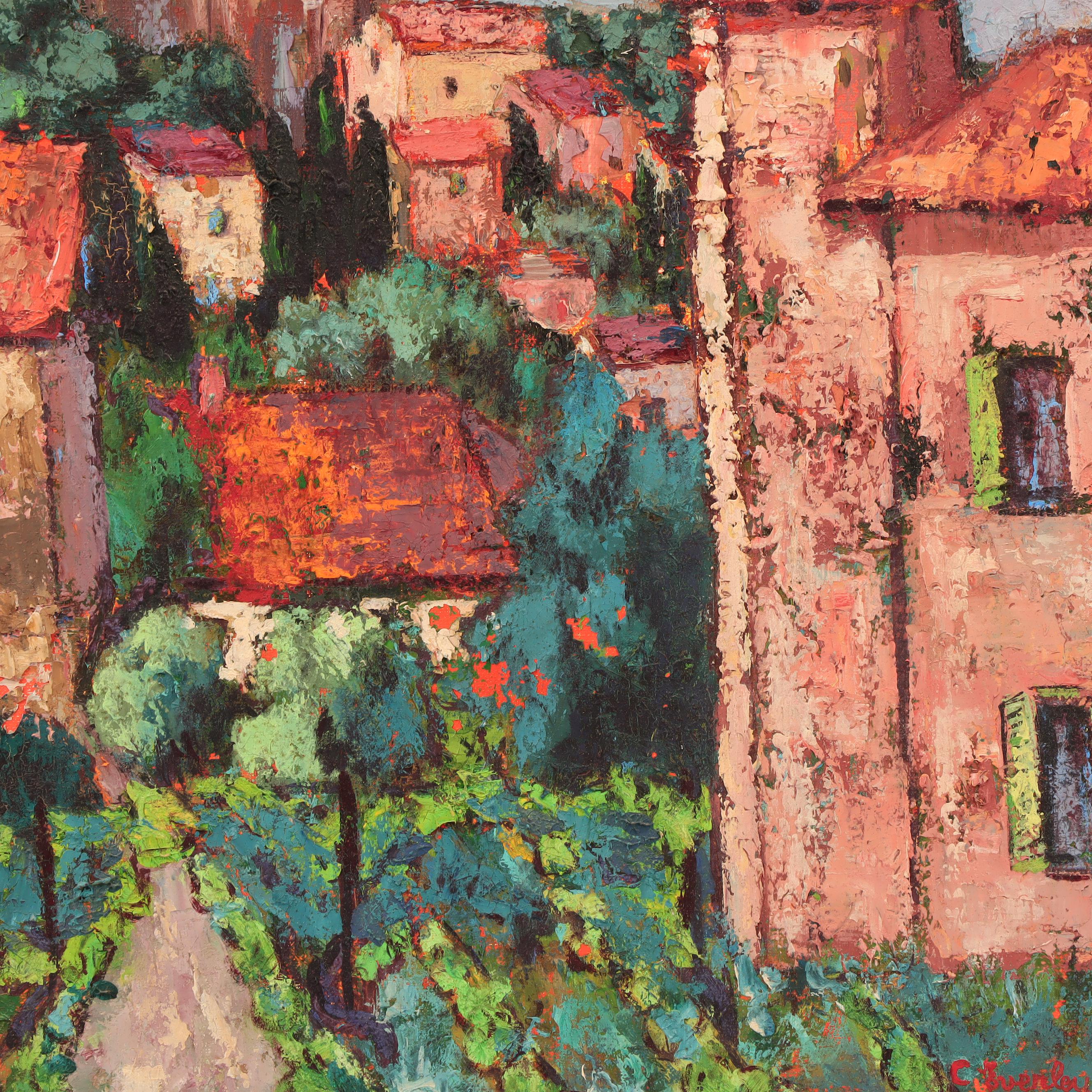 C. Everly Oil Painting of Village Scene