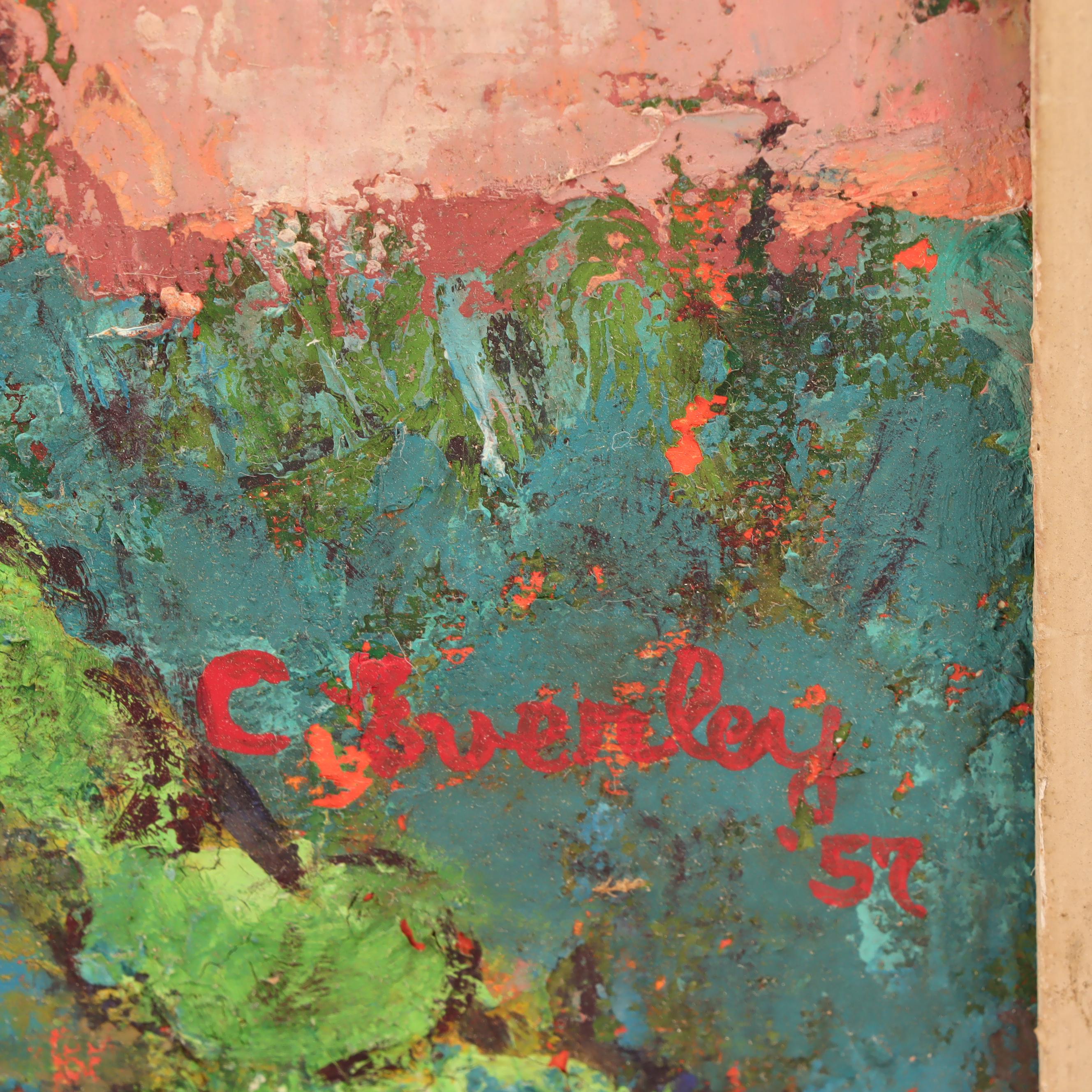 C. Everly Oil Painting of Village Scene