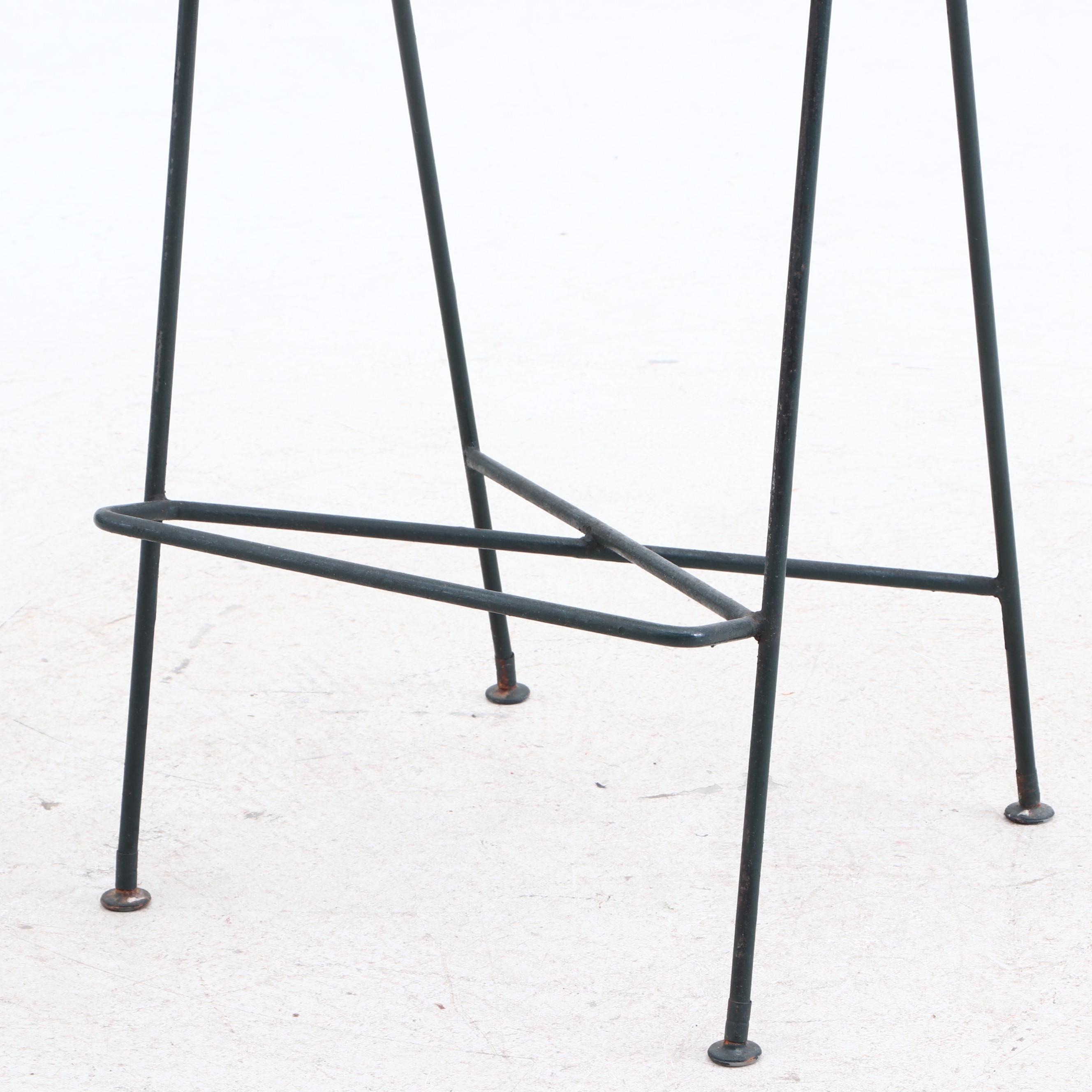 Mid Century Modern Maple Seat Metal Frame Counter Height Chairs