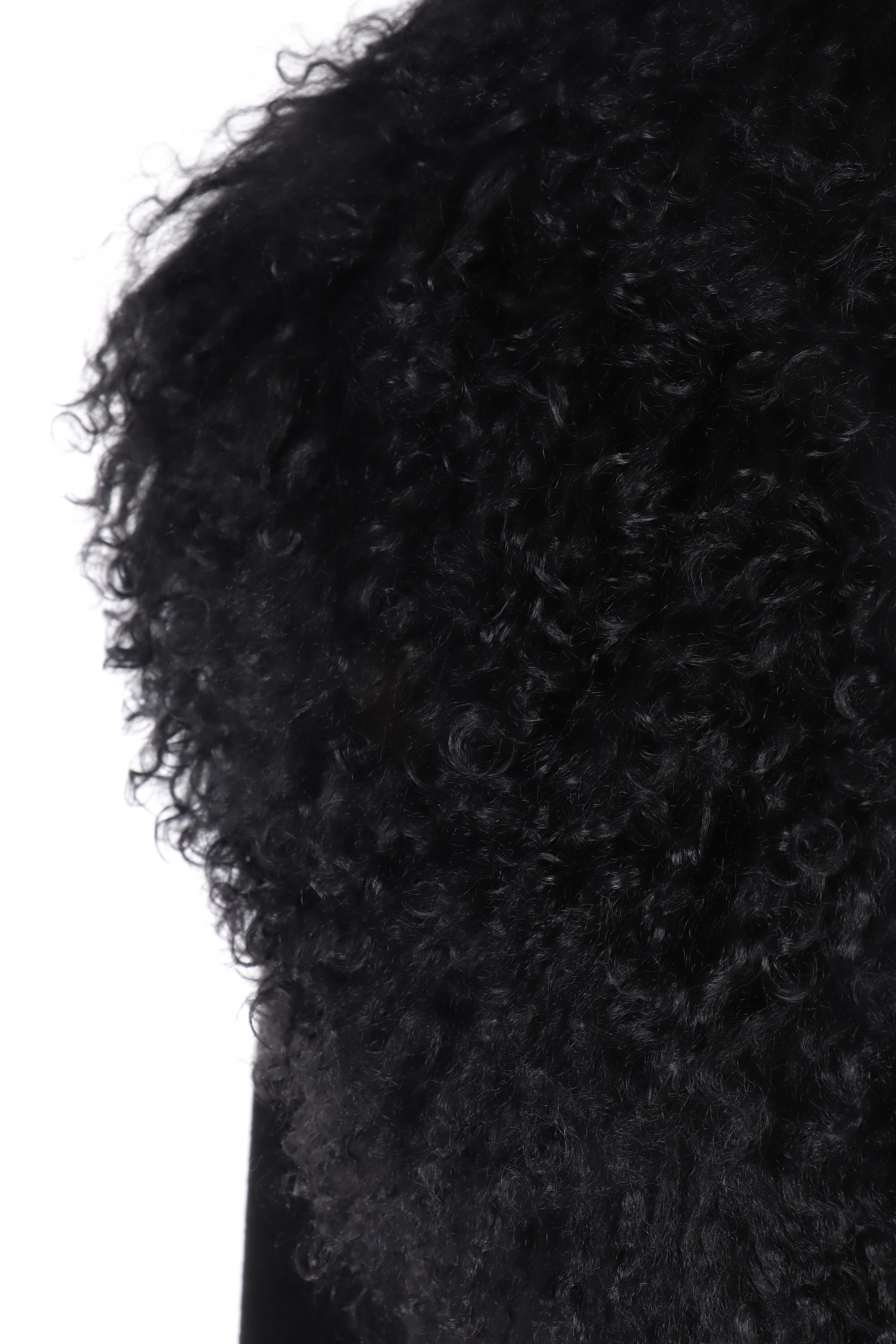 J. Peterman Black Wool and Cashmere Cloak with Mongolian Curly Lamb Fur Trim