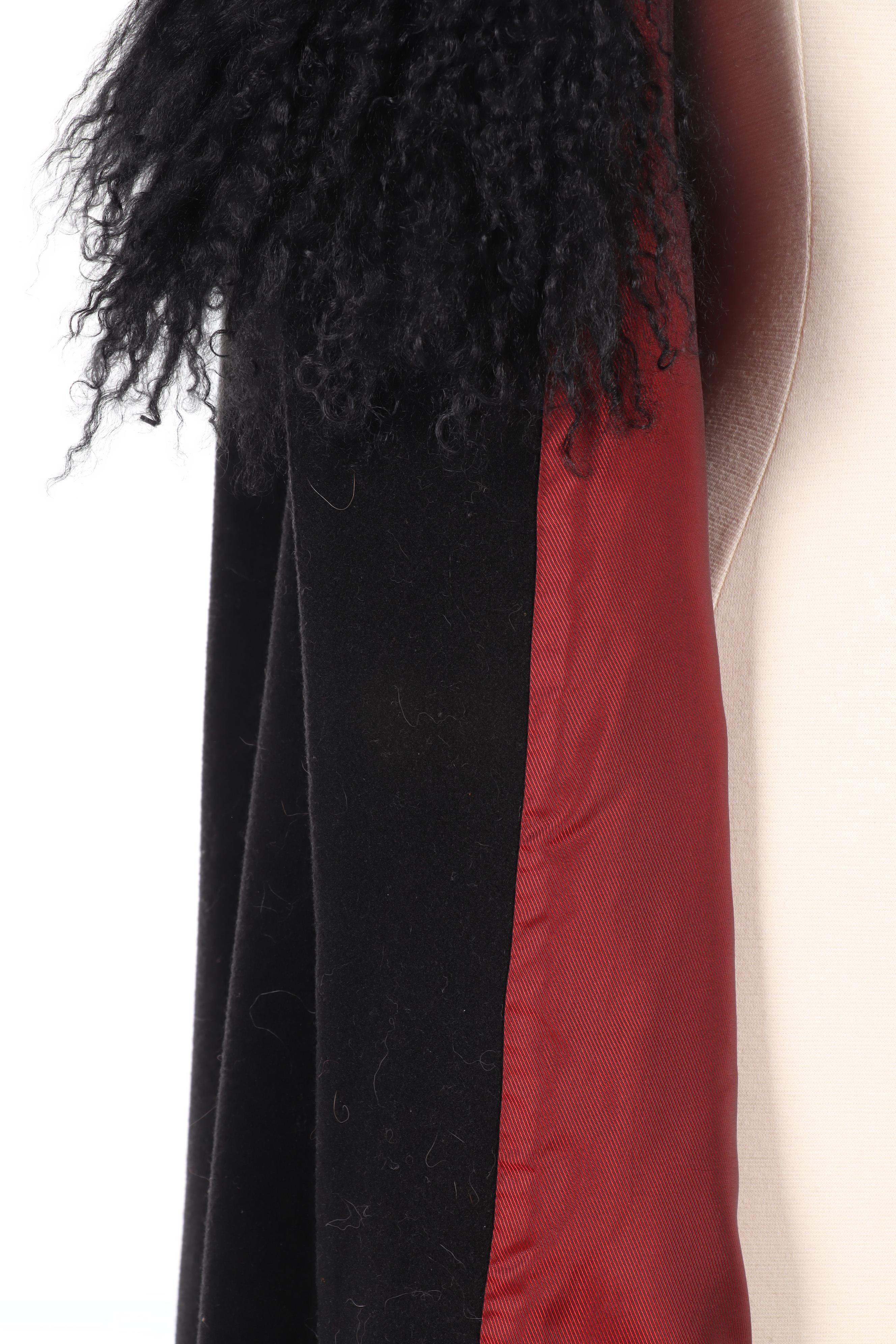 J. Peterman Black Wool and Cashmere Cloak with Mongolian Curly Lamb Fur Trim