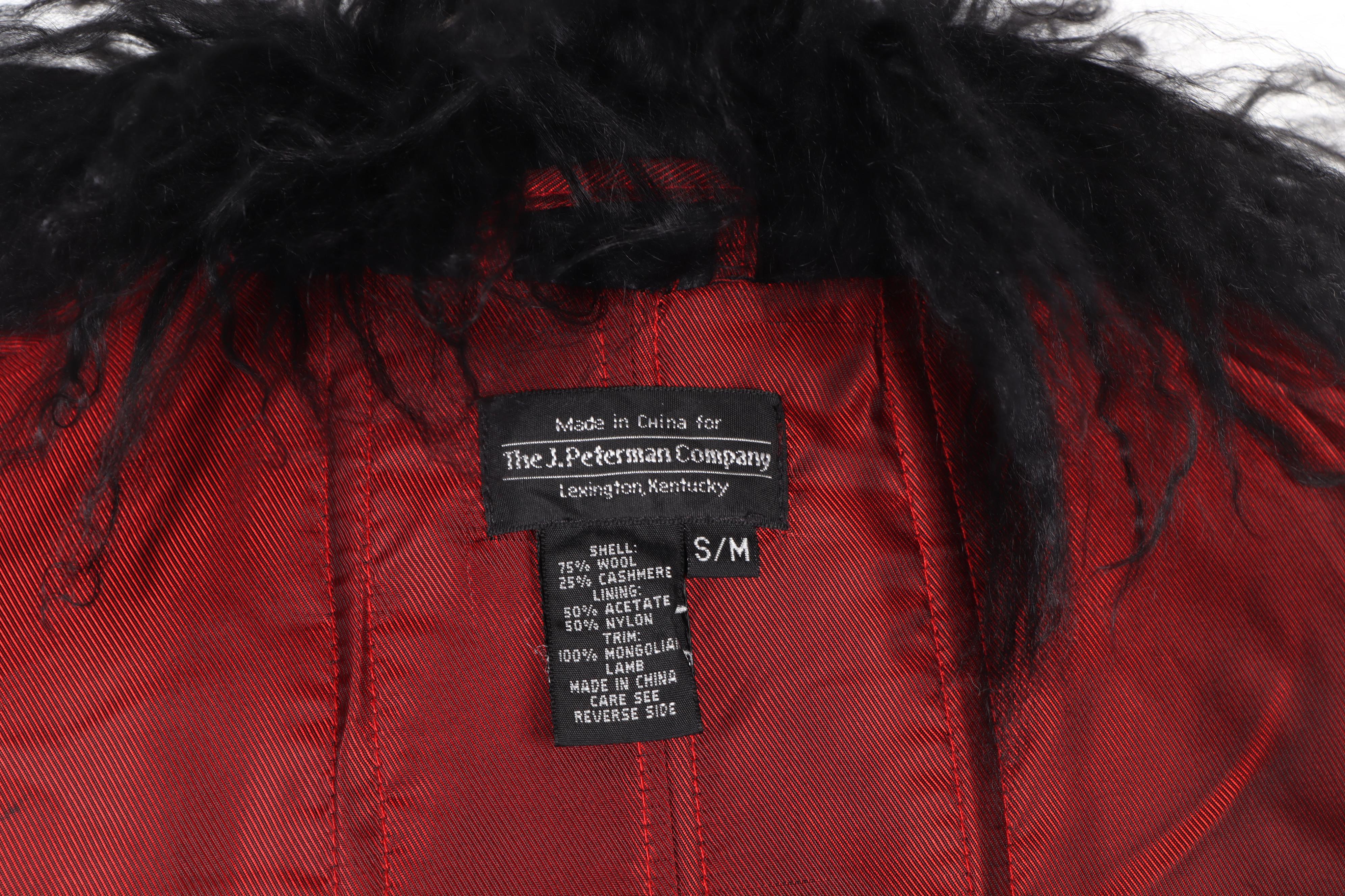 J. Peterman Black Wool and Cashmere Cloak with Mongolian Curly Lamb Fur Trim